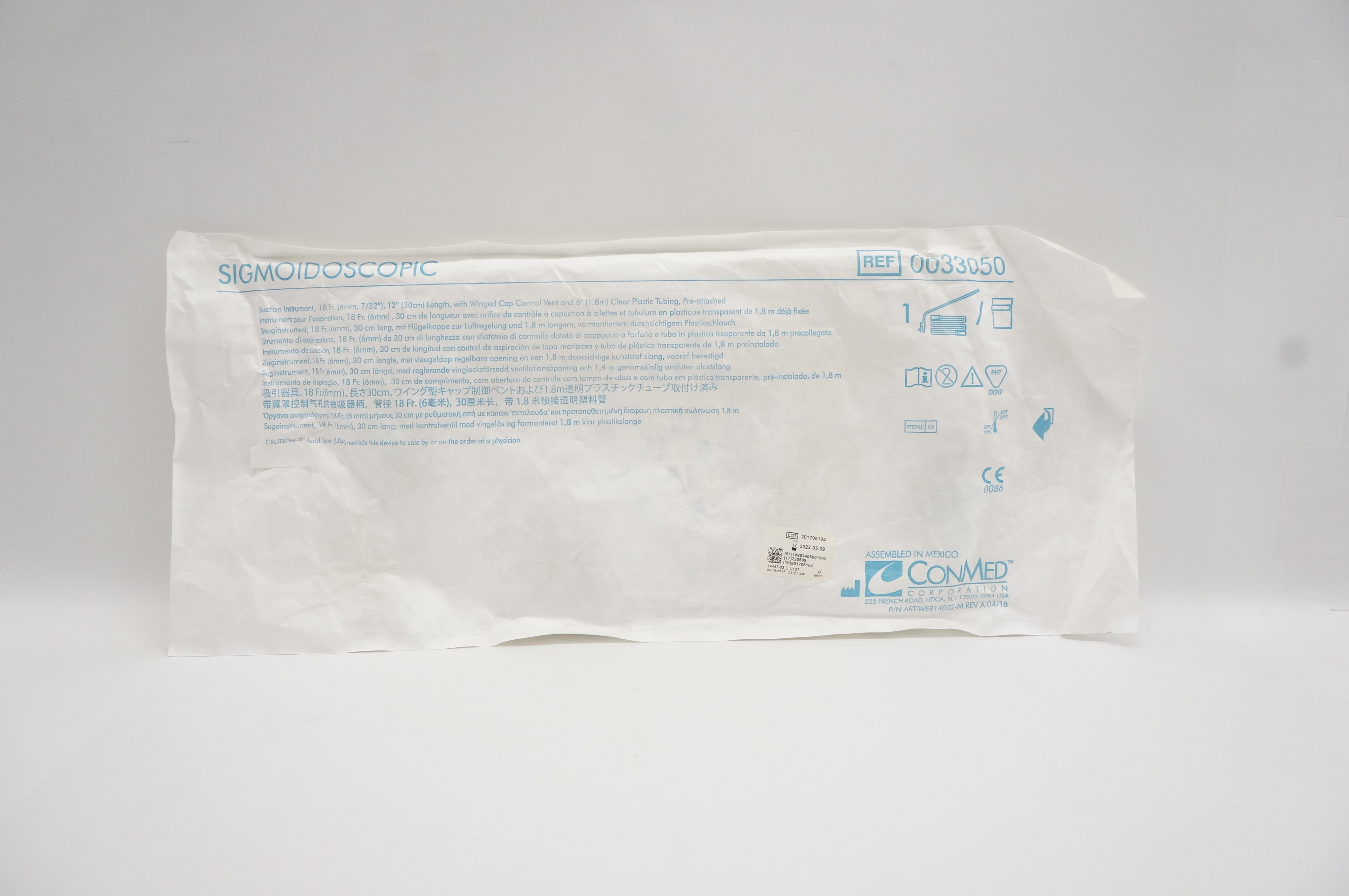 ConMed 0033050 Sigmoidoscopic Suction Instrument 18Fr x 12inch