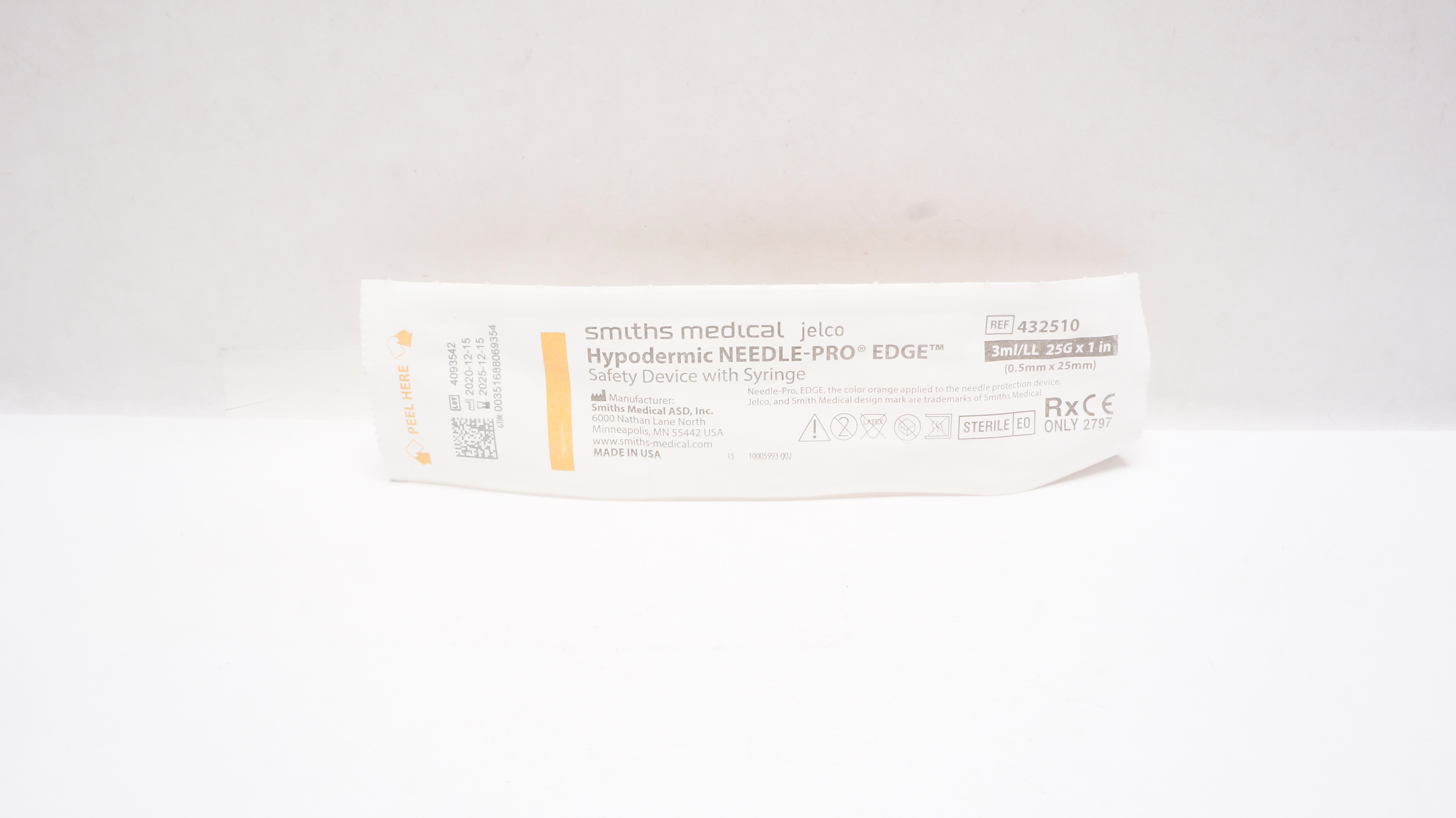 Smiths Medical 432510 Hypodermic Needle-Pro EDGE Safety Device 25Gx1inch 3ml/LL