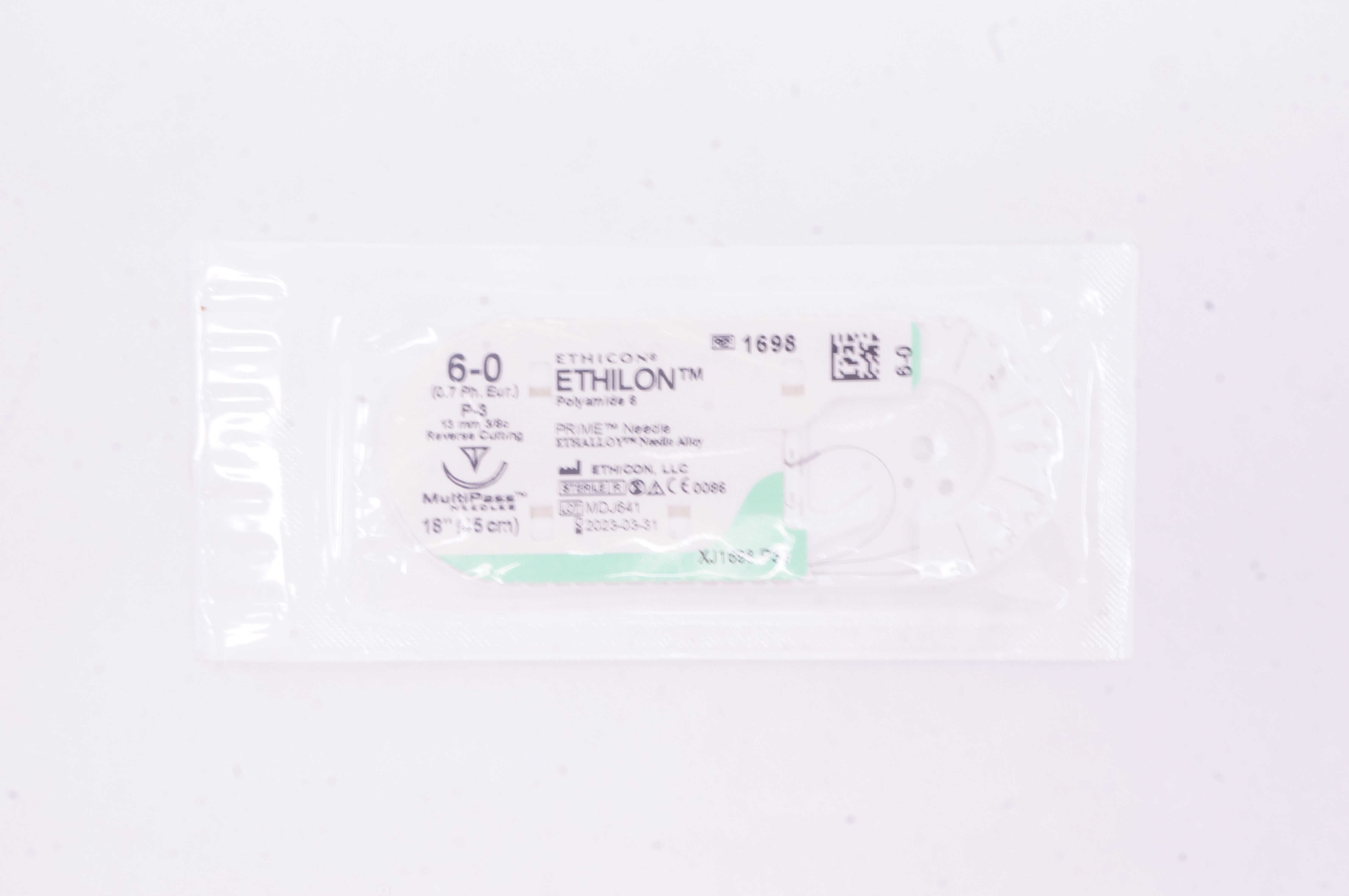Ethicon 1698 6-0 Ethilon Stre P-3 13mm 3/8c Reverse Cutting 18in. (x)