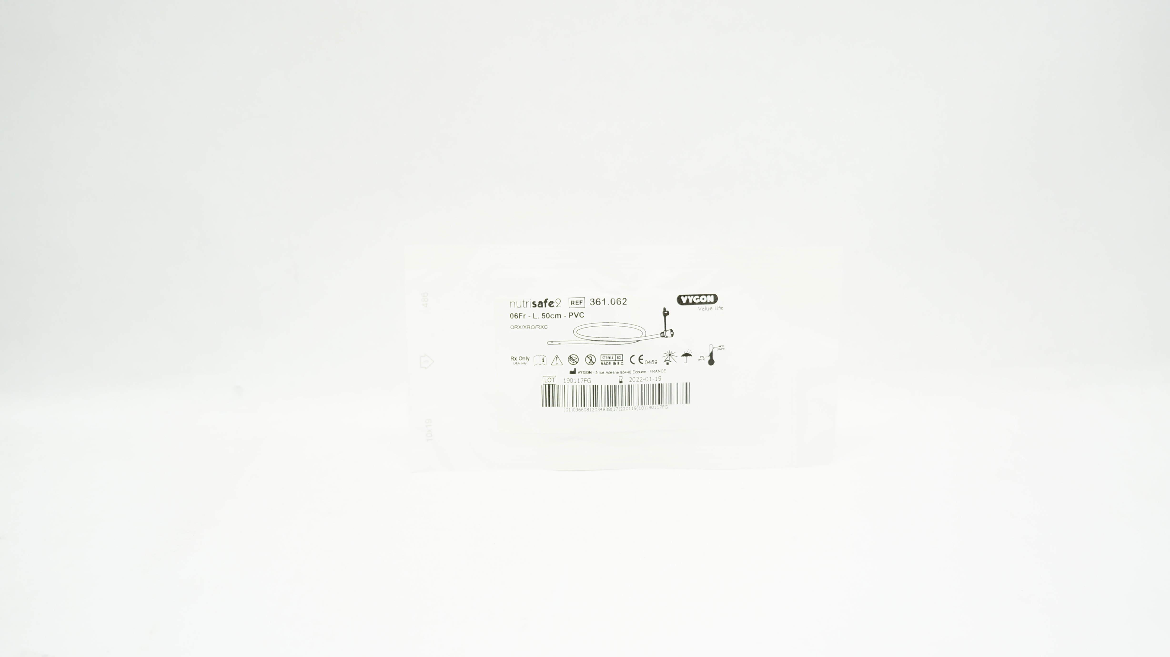 Vygon 361.062 Nutrisafe2 PVC DEHP Free Feeding Tube 06Fr x 50cm-PVC (x)