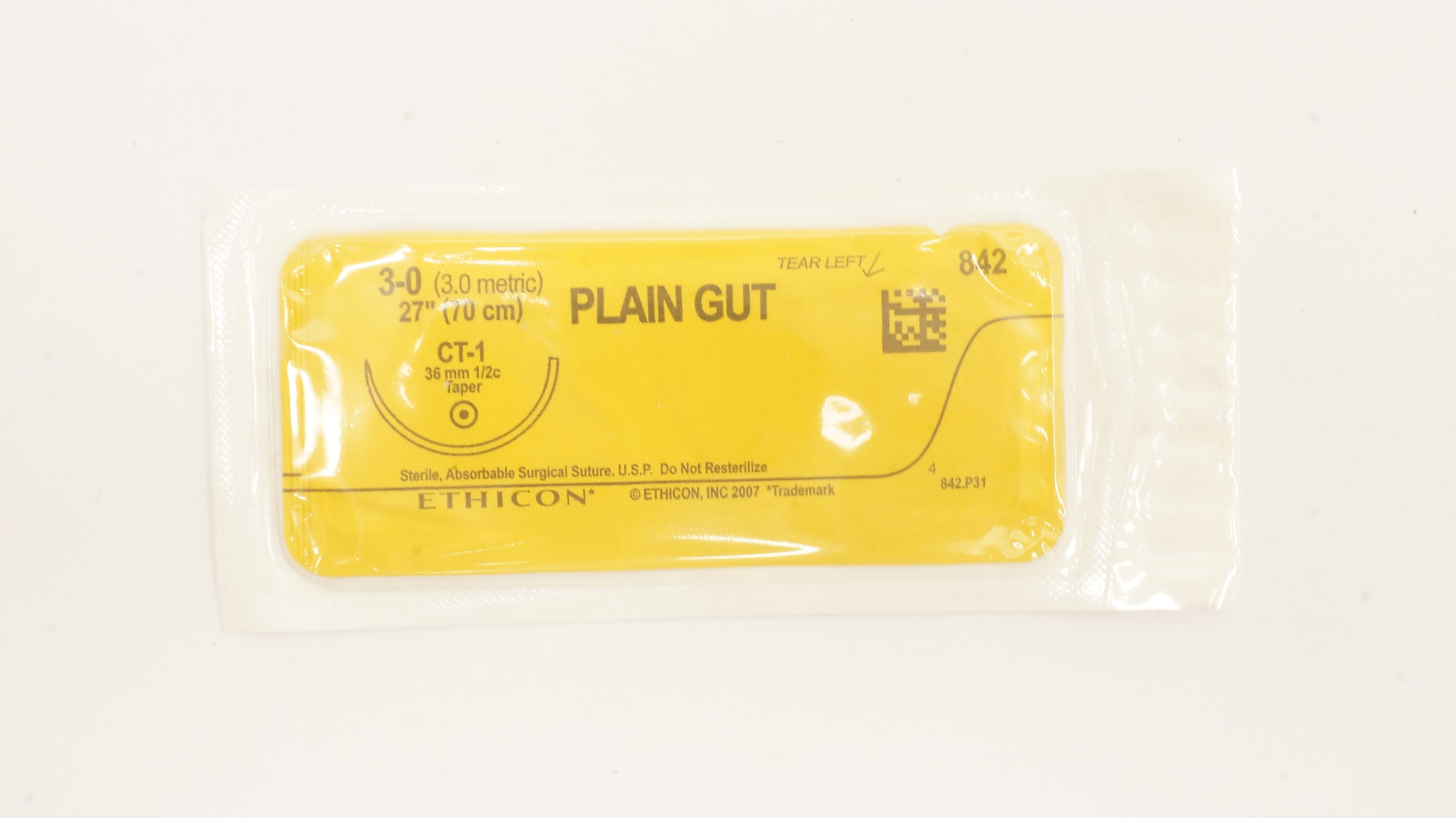 Ethicon 852 3-0 Plain Gut Absorbable Stre CT 40mm 1/2c Taper, 27 inch (x)