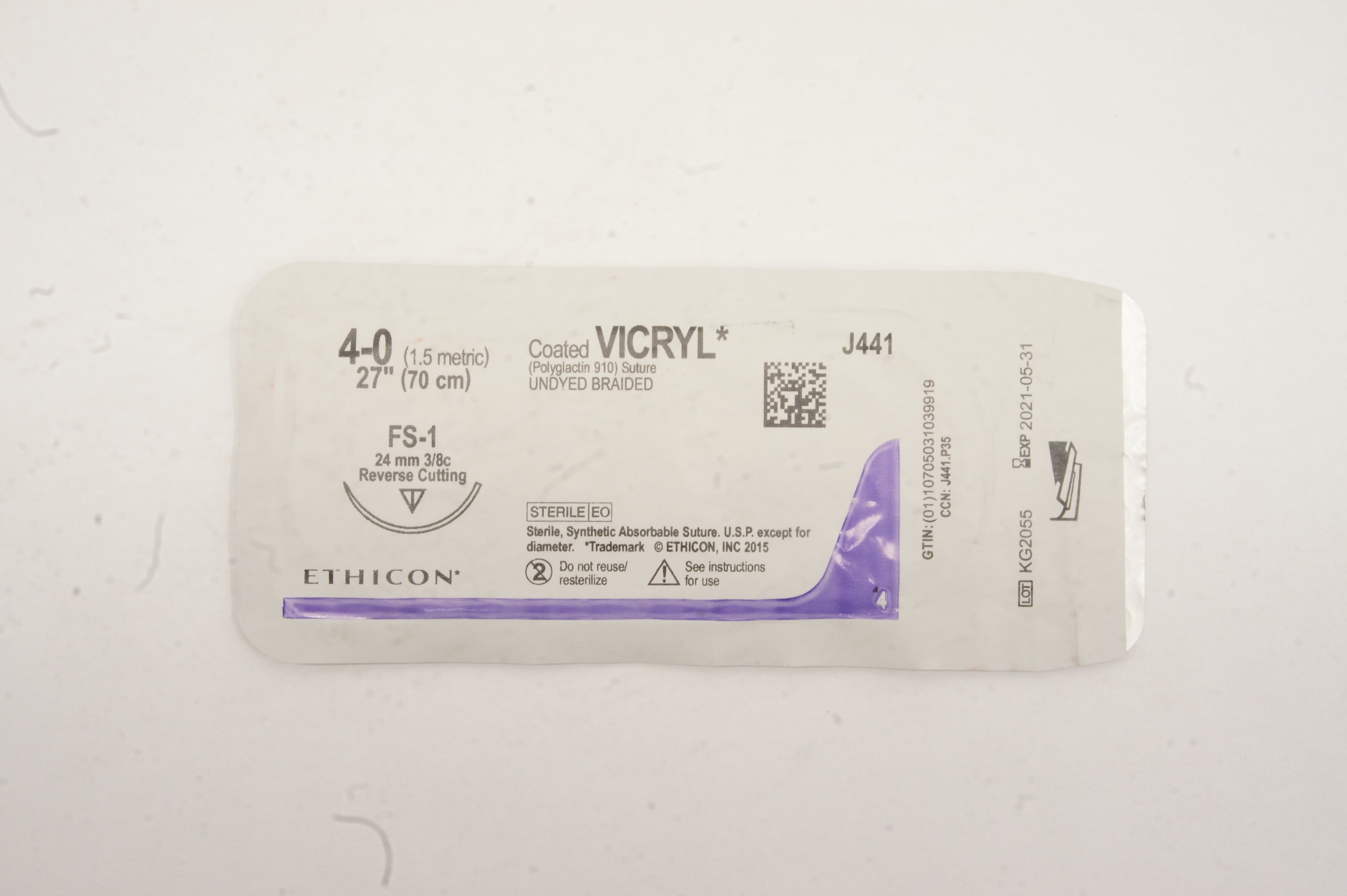 Ethicon J441 4-0 Coated VICRYL FS-1 24mm 3/8c Reverse Cutting 27inch (x)