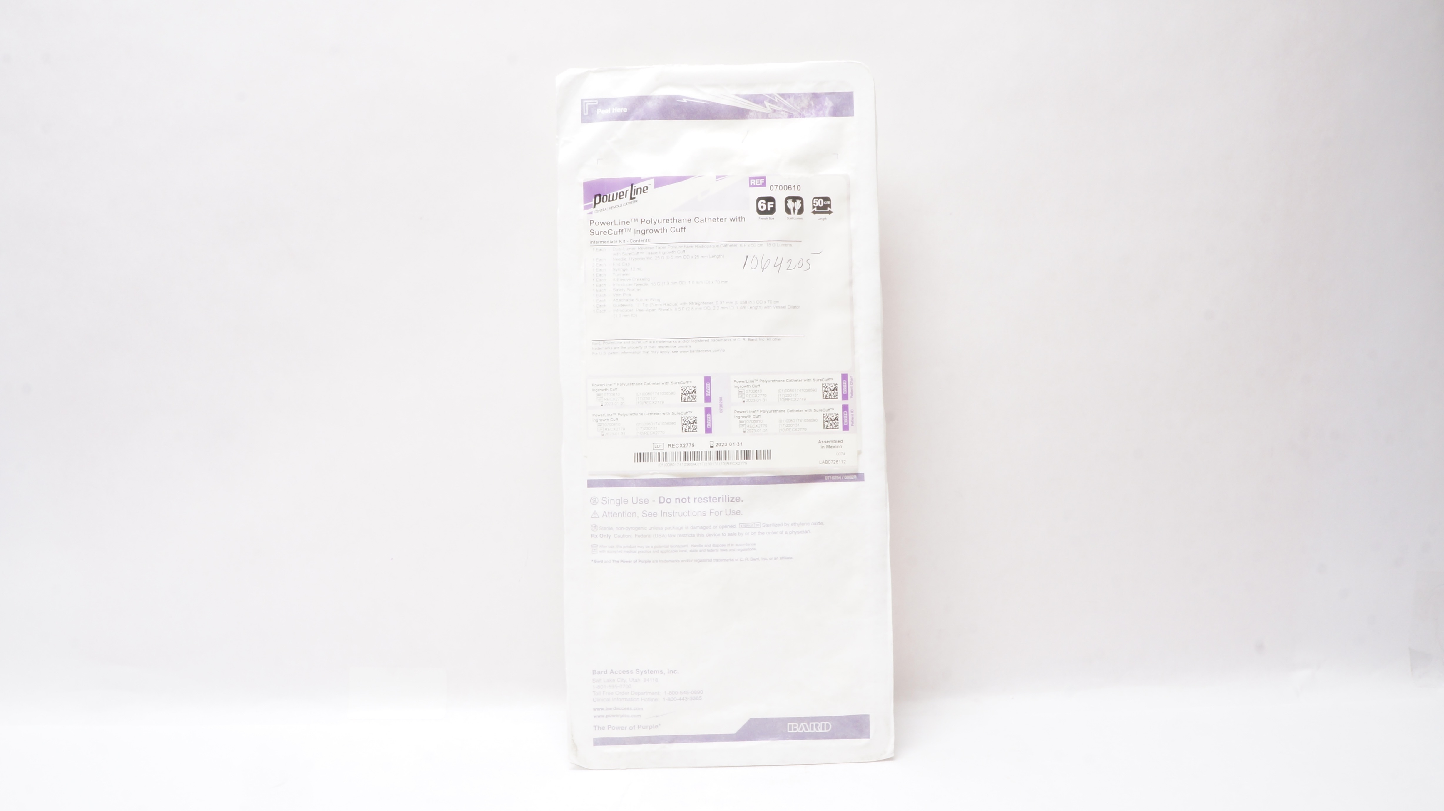Bard 0700610 PowerLIne Polyurethane Cath. W/SureCuff Ingrowth Cuff 6F x 50cm (x)