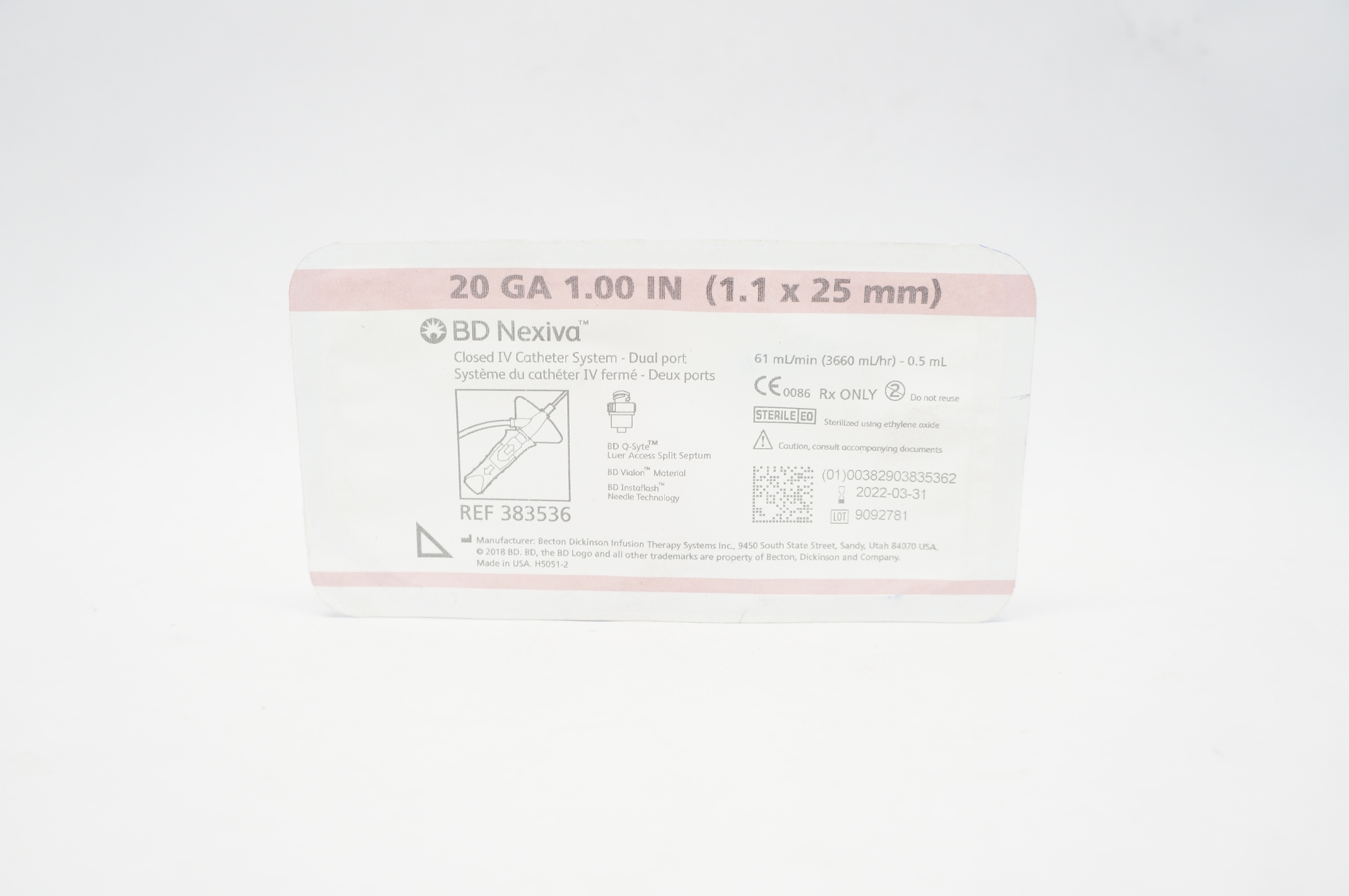 BD 383536 Nexiva Closed IV Cath. System - Dual Port 20 Ga x 1.00 inch (x)