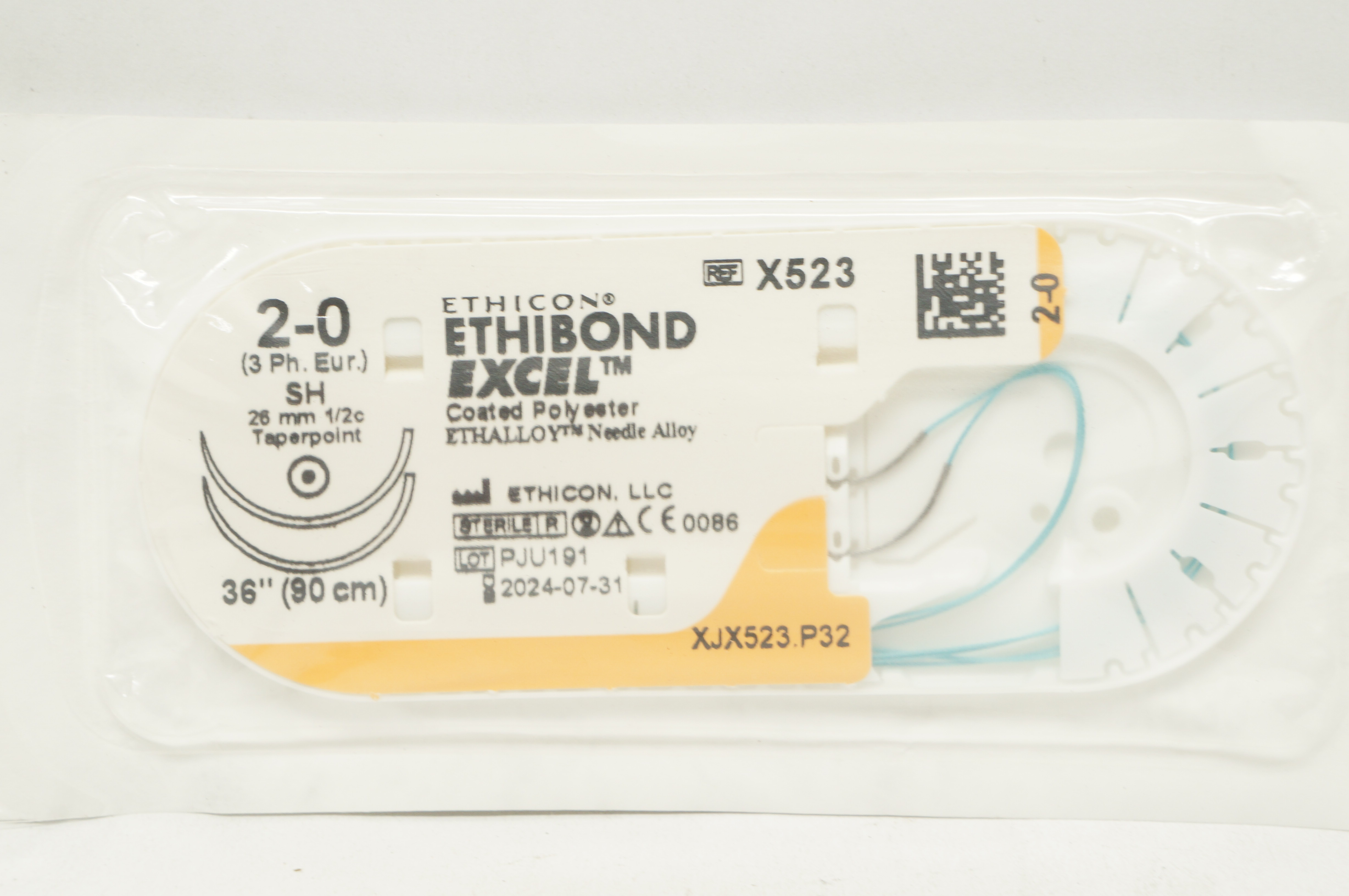 Ethicon X523 2-0 Ethibond Excel Surgical Stre SH 26mm 1/2c Taperpoint, 36inch