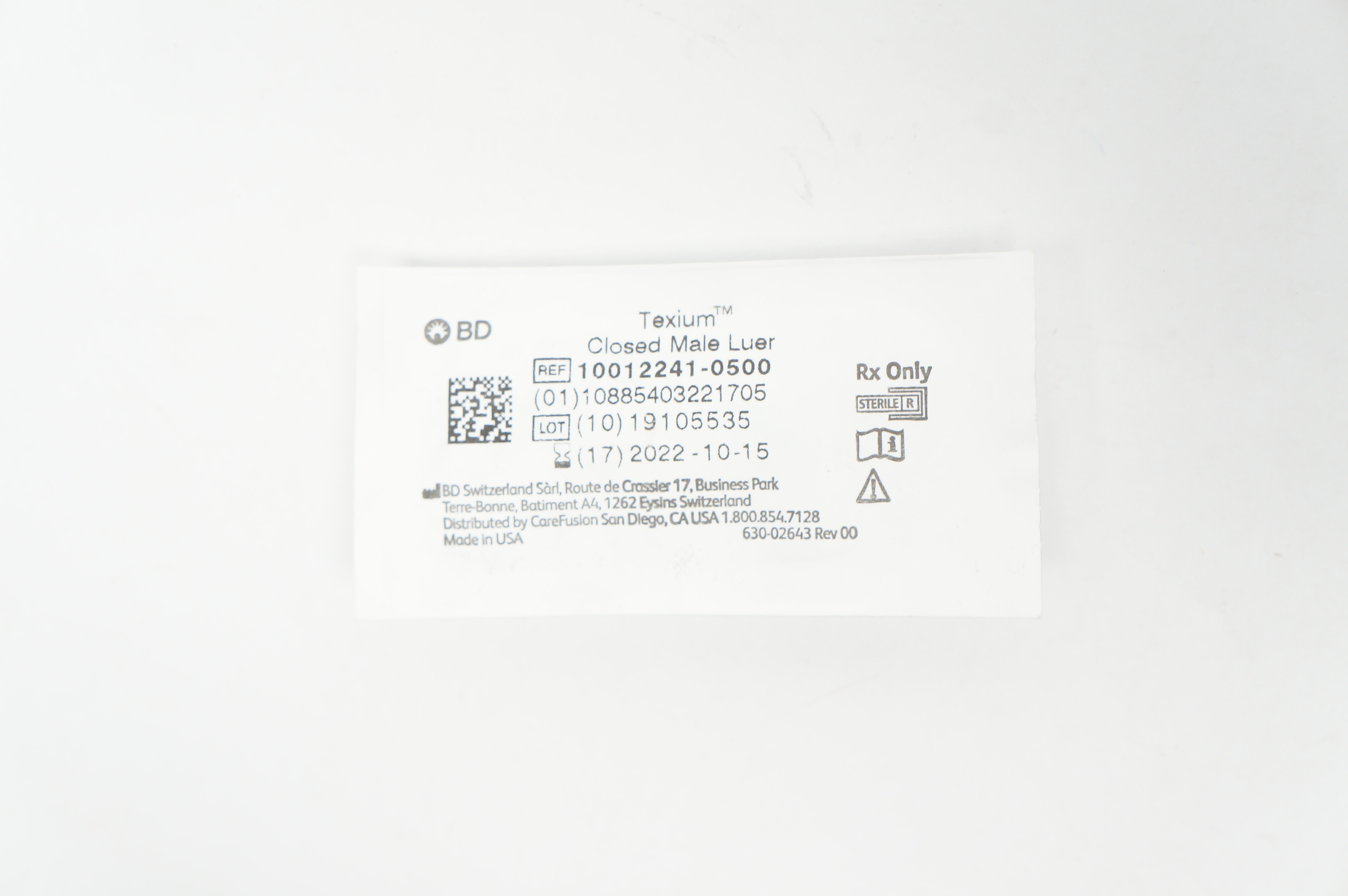 BD 10012241-0500 Texium Closed Male Luer with Female Cap 0.12ml