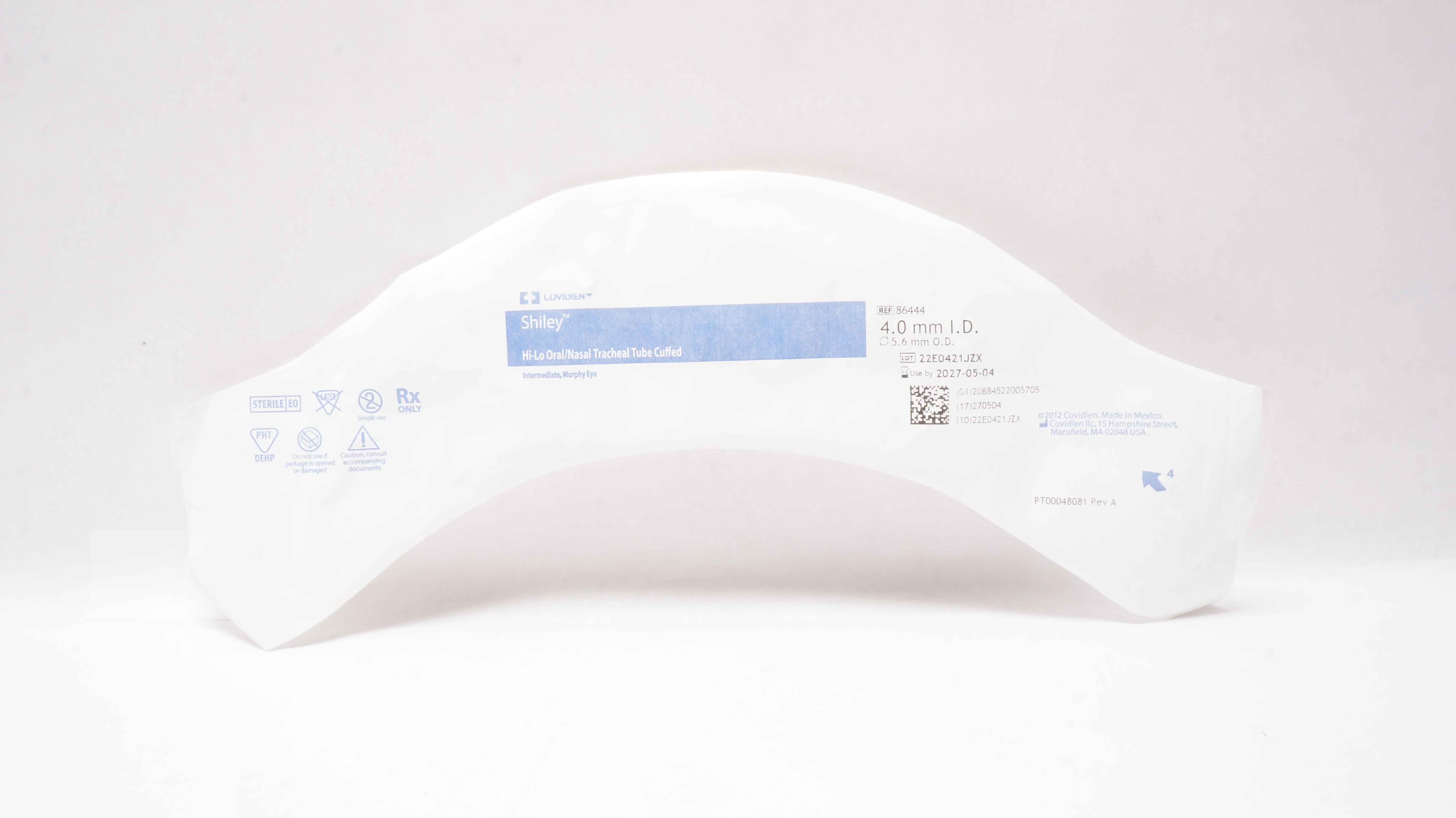 Covidien 86444 Shiley Hi-Lo Oral/Nasal Tracheal Tube Cuffed 4.0mm ID x 5.6mm OD