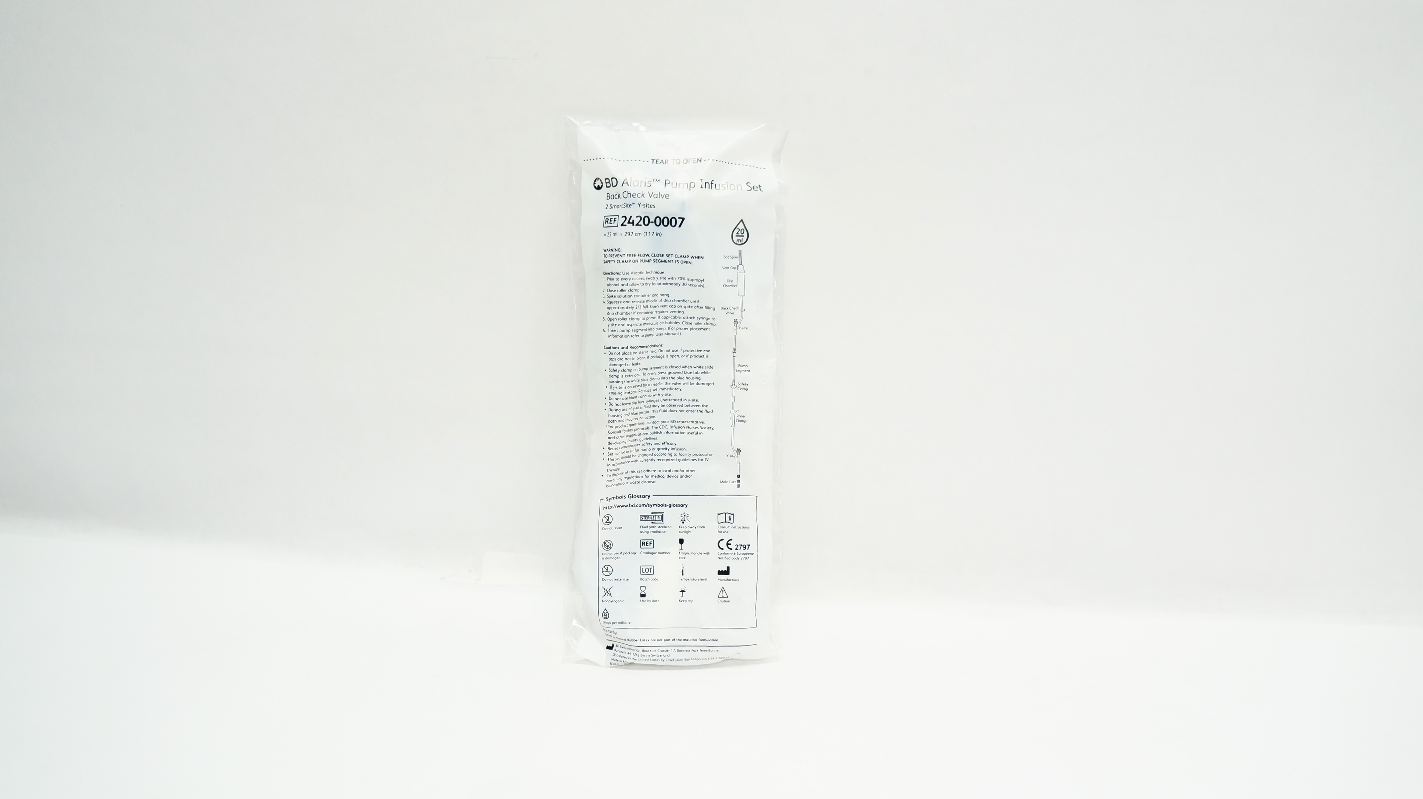 BD 2420-0007 Alaris Pump Infusion Set Back Check Valve 117inch x 25ml 20Drops/mL