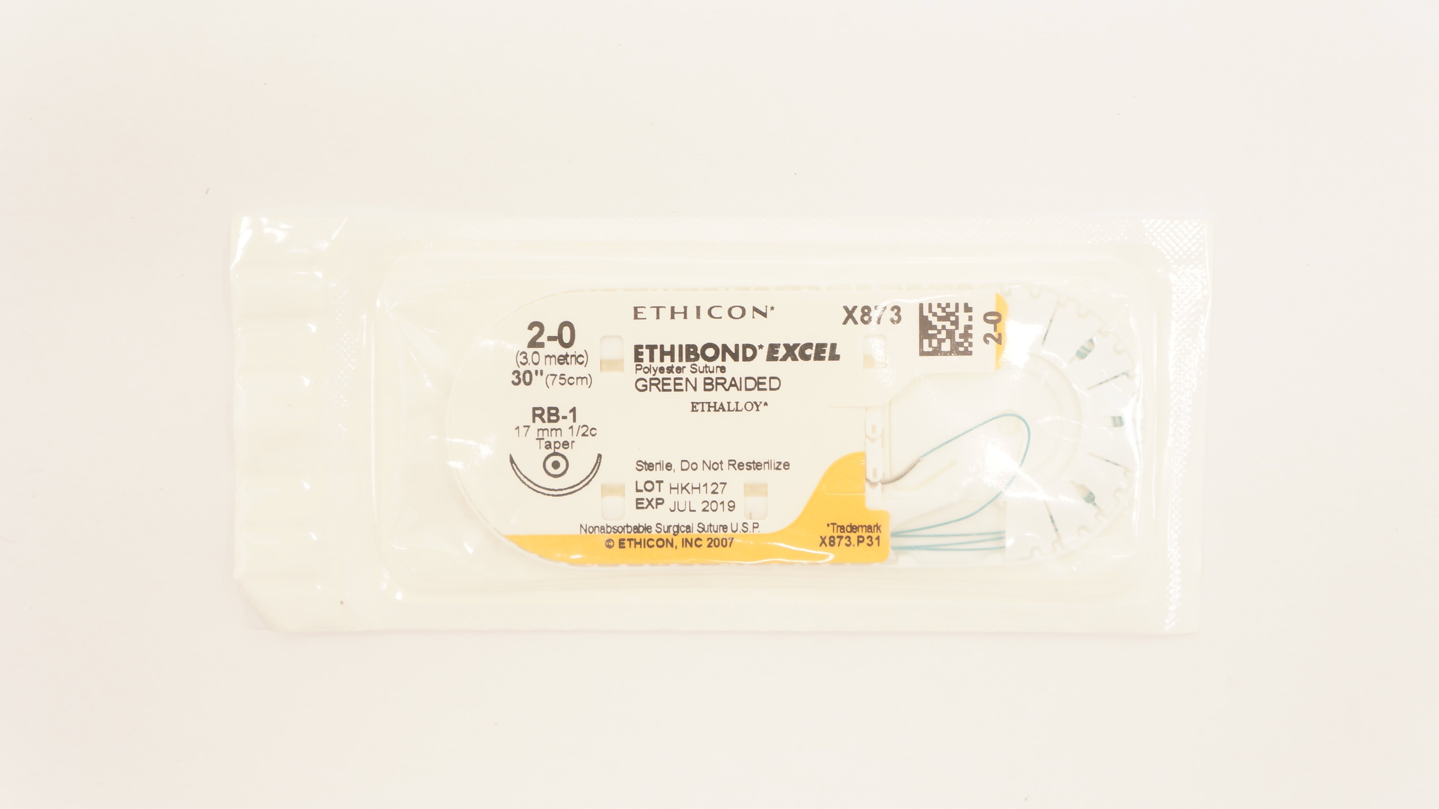 Ethicon X873 2-0 Ethibond Excel Polyester Stre RB-1 17mm 1/2c Taper, 30inch (x)