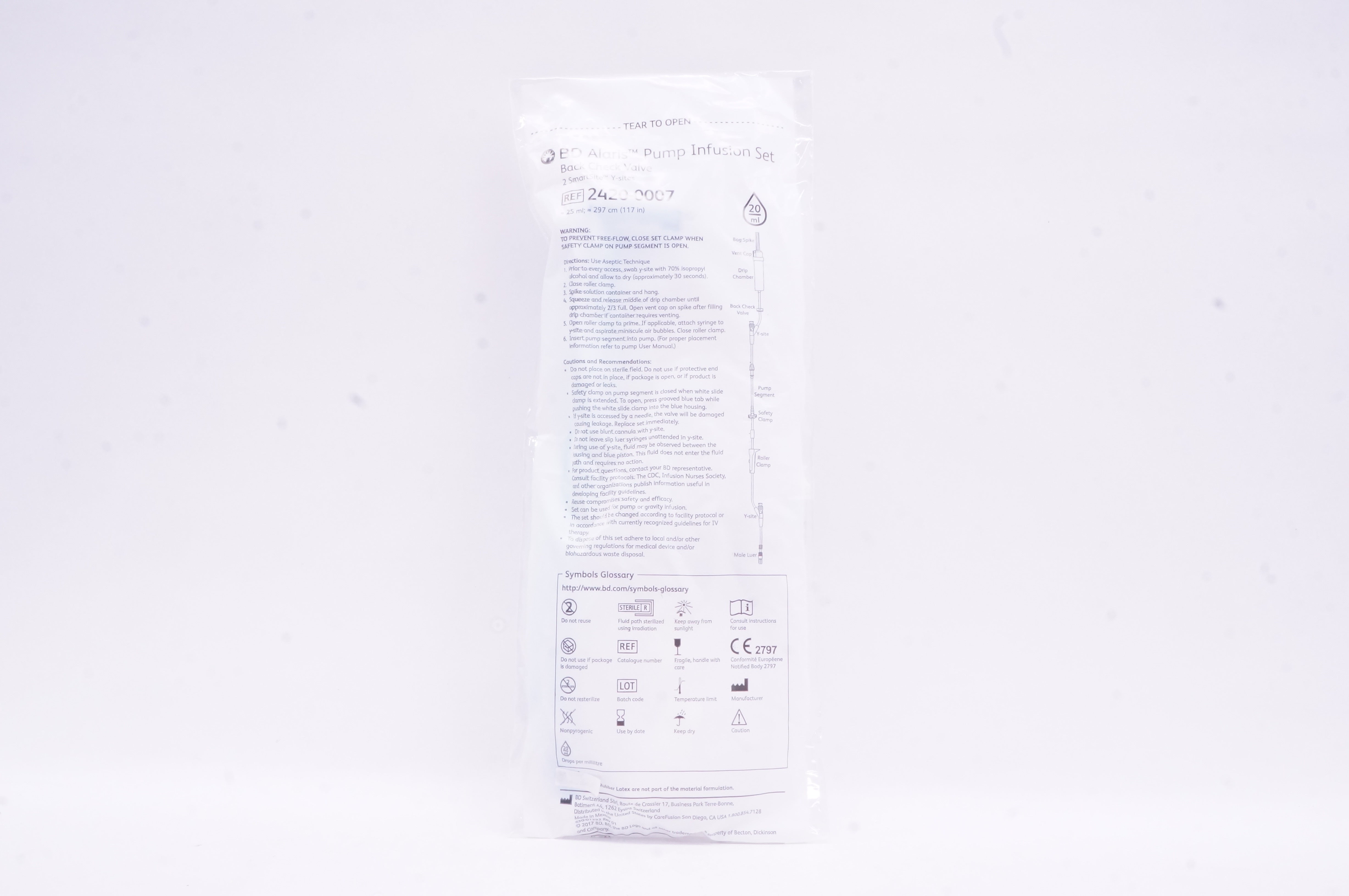 BD 2420-0007 Alaris Pump Infusion Set Back Check Valve 117 inch x 20ml
