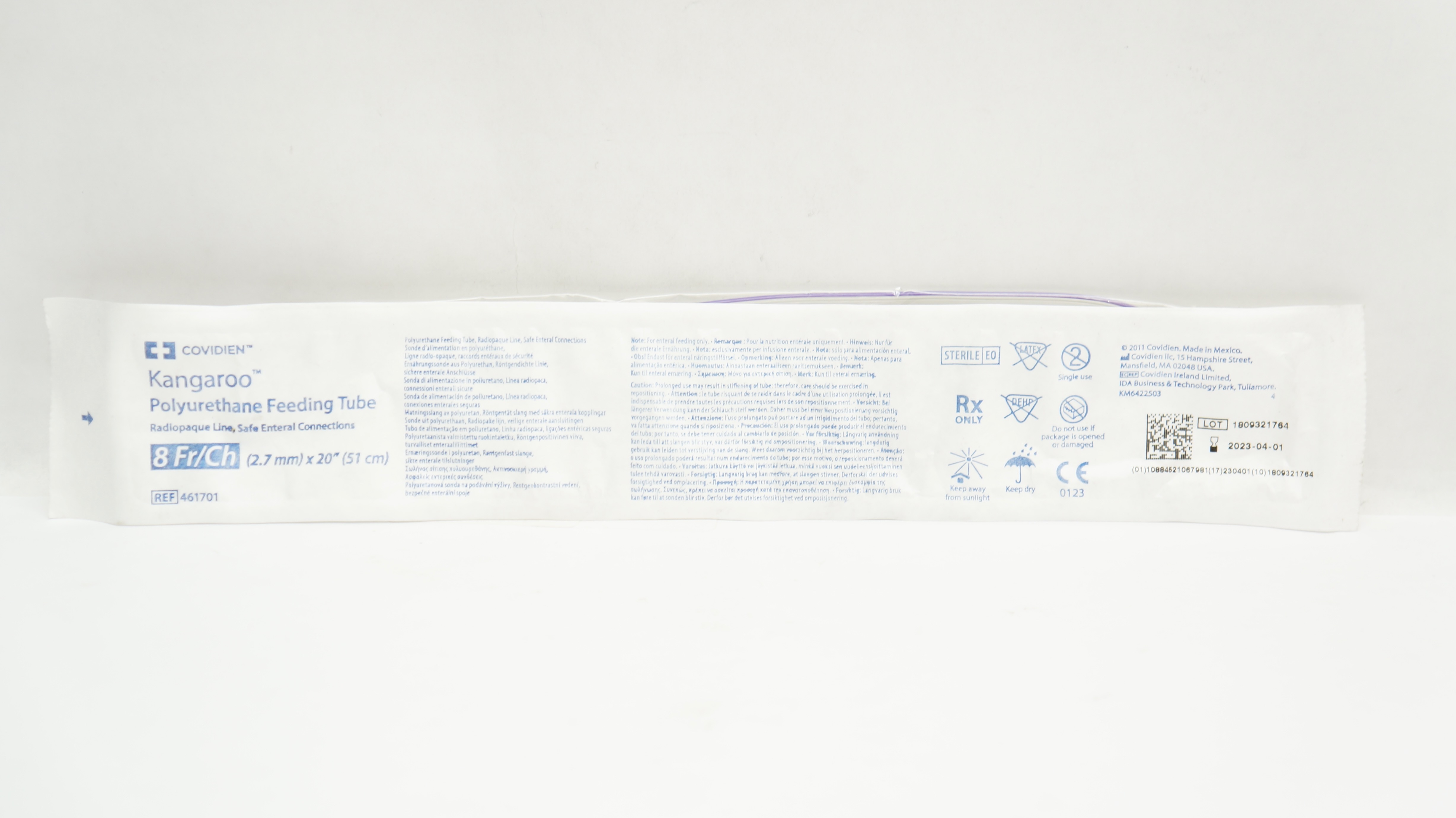 Covidien 461701 Kangaroo Polyurethane Feeding Tube 8Fr/Ch x 20inch (x)