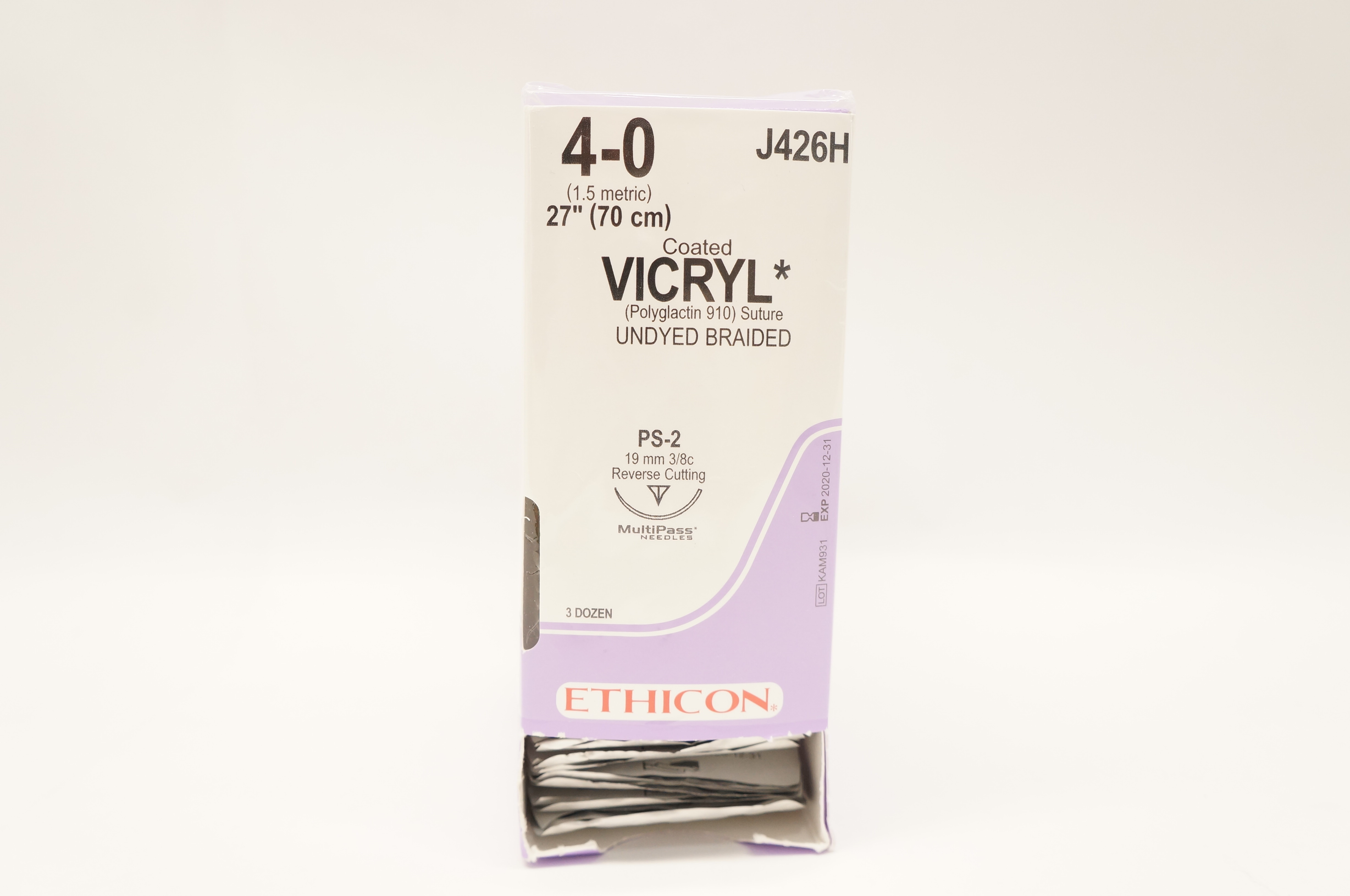 Ethicon Y426H 4-0 Coated Vicryl Stre PS-2 19mm 3/8c  27in.-Box of 36