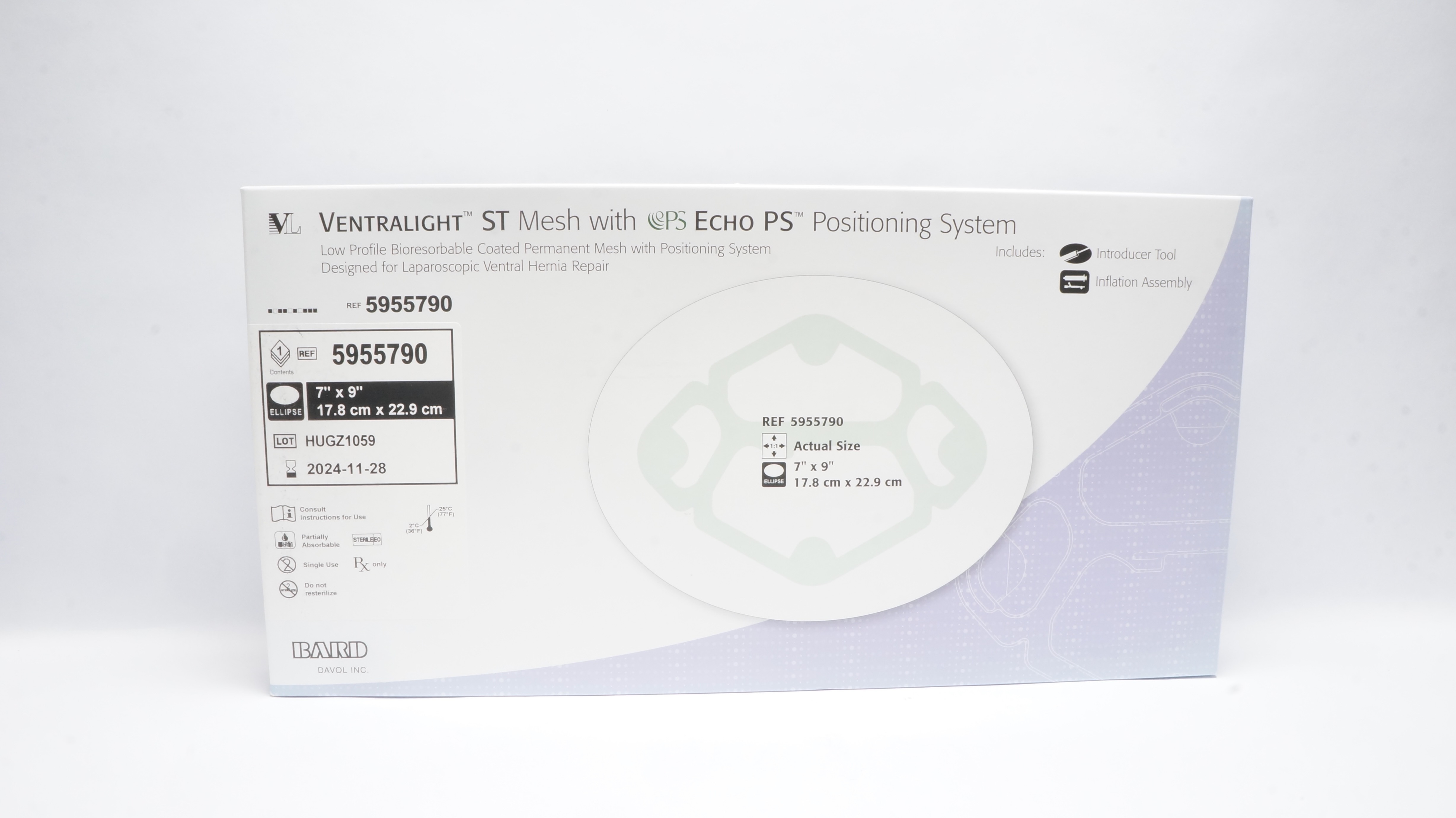 Bard 5955790 Ventralight ST Mesh w/Echo PS Positioning System 7inch x 9inch (x)