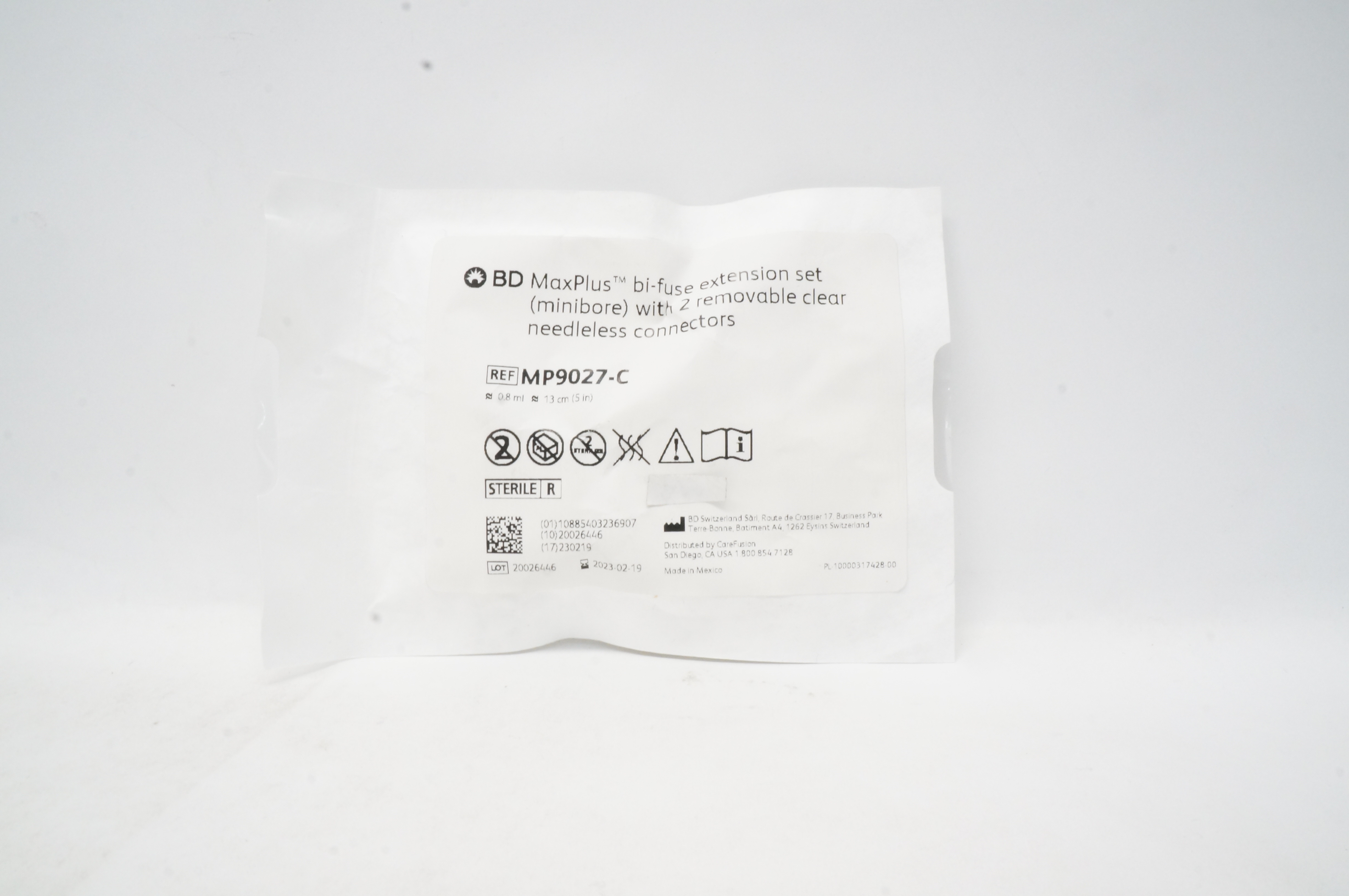 BD MP9027-C MaxPlus Bi-Fuse Extension Set W/2 Removable Connectors 0.8ml x 5inch