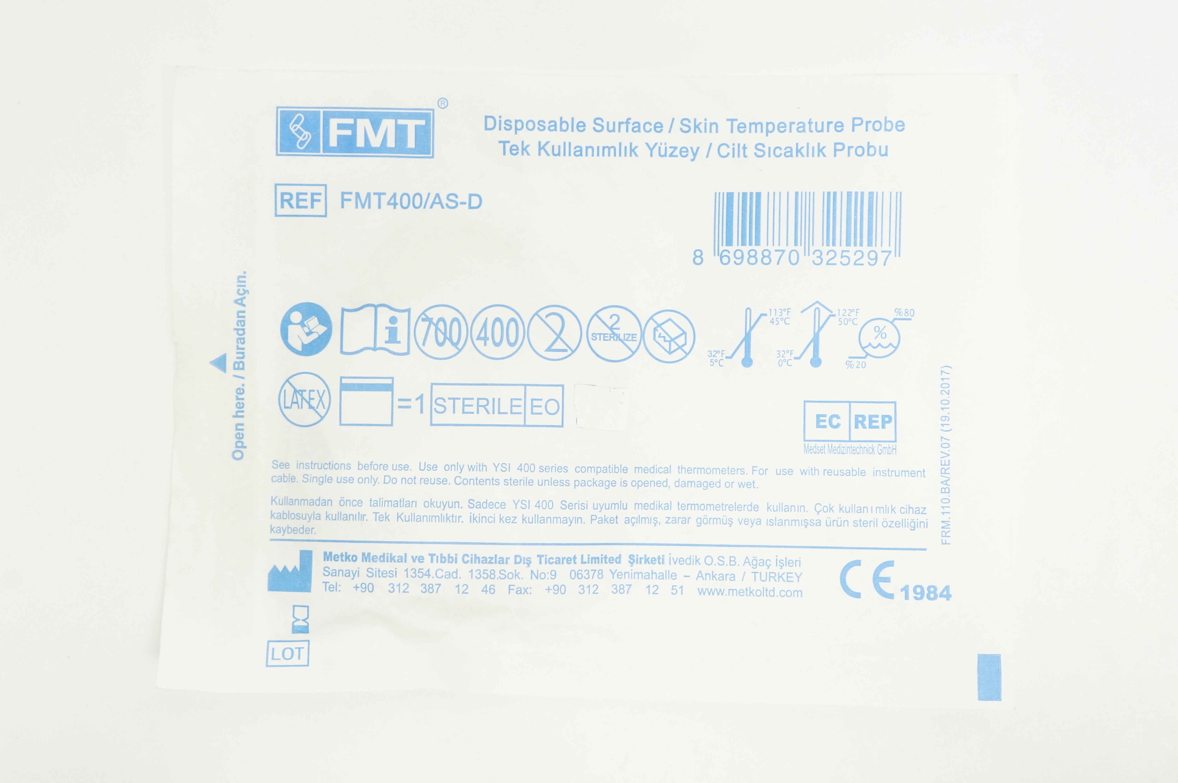 Metko Medikal FMT400/AS-D FMT Disposable Surface Skin Temperature Probe