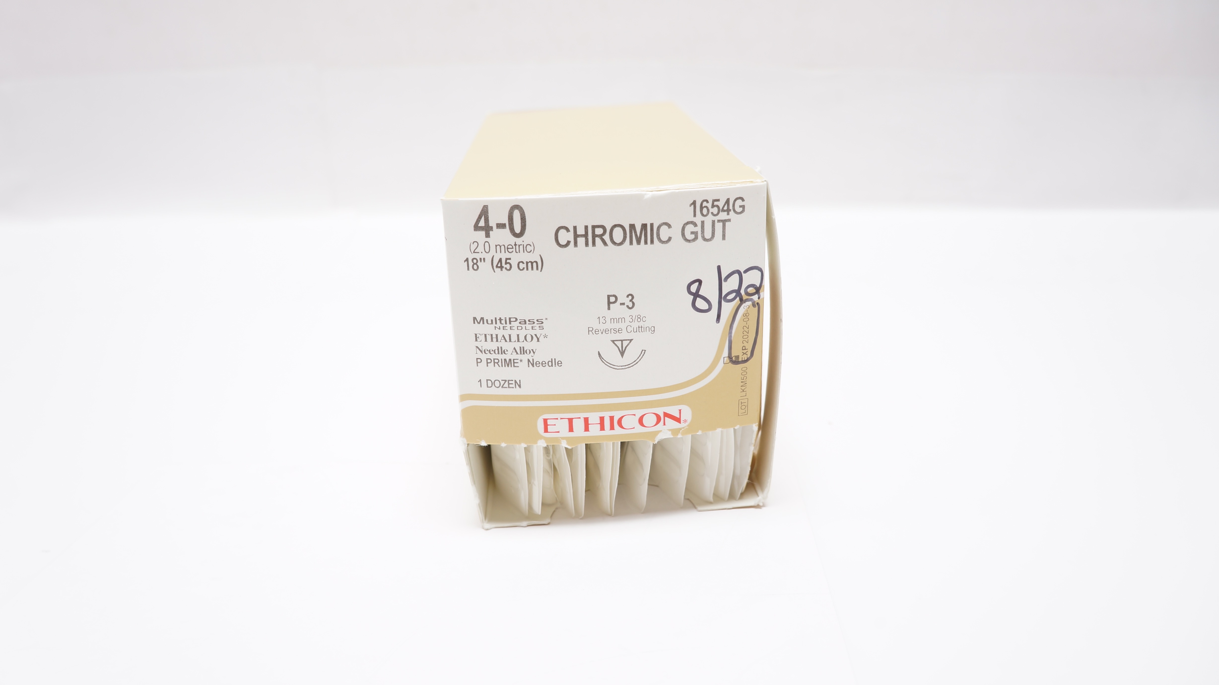 Ethicon 1654G 4-0 Chromic Gut P-3 13mm 3/8c Reverse Cutting 18in (x)- Box of 12