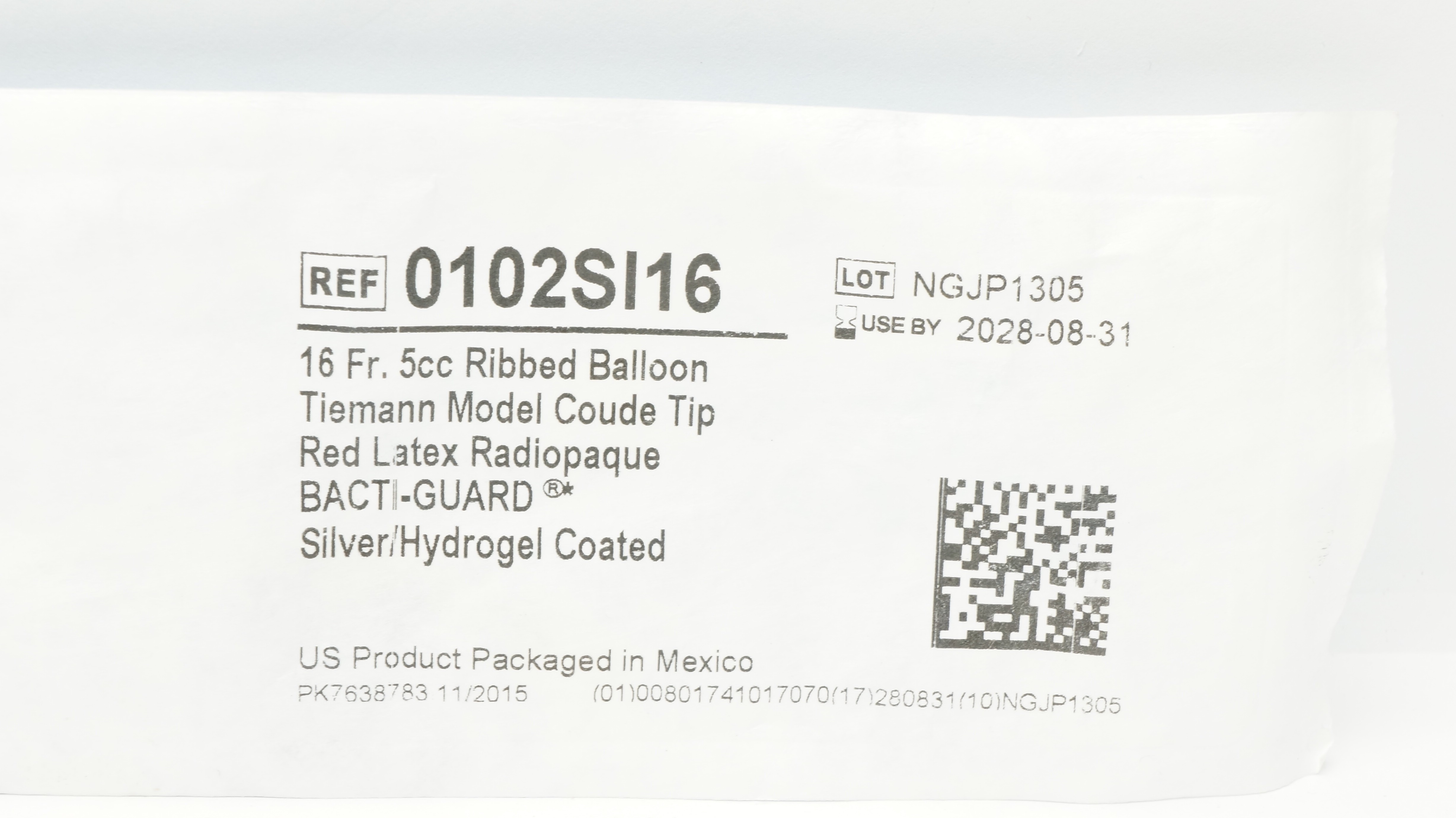 Bard 0102SI16 Bardex I.C. Anti-Infective Foley Cath. 16Fr. 5cc Ribbed Balloon