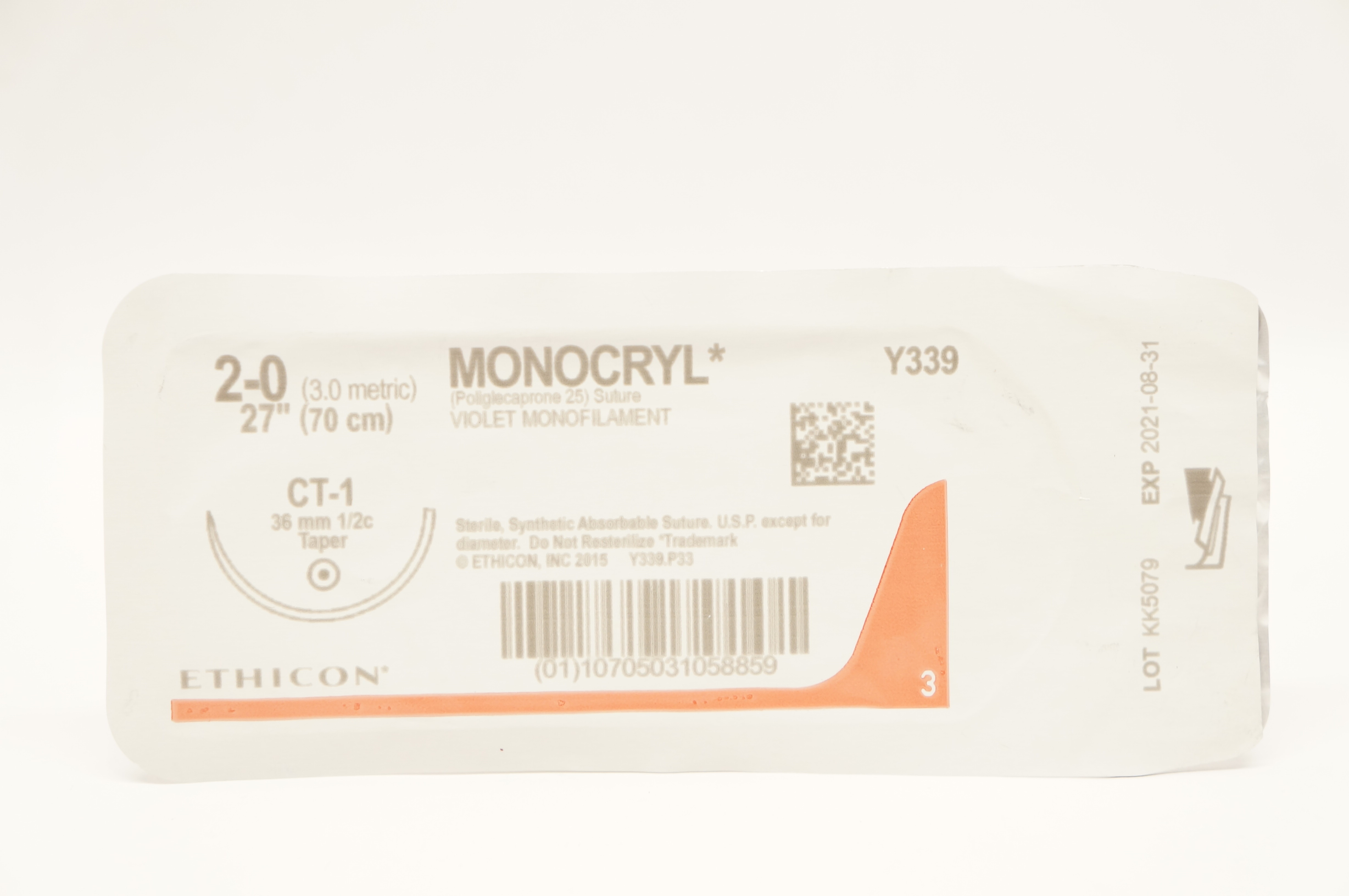 Ethicon Y339 2-0 MONOCRYL, CT-1, 36mm 1/2c Taper, 27inch (x)