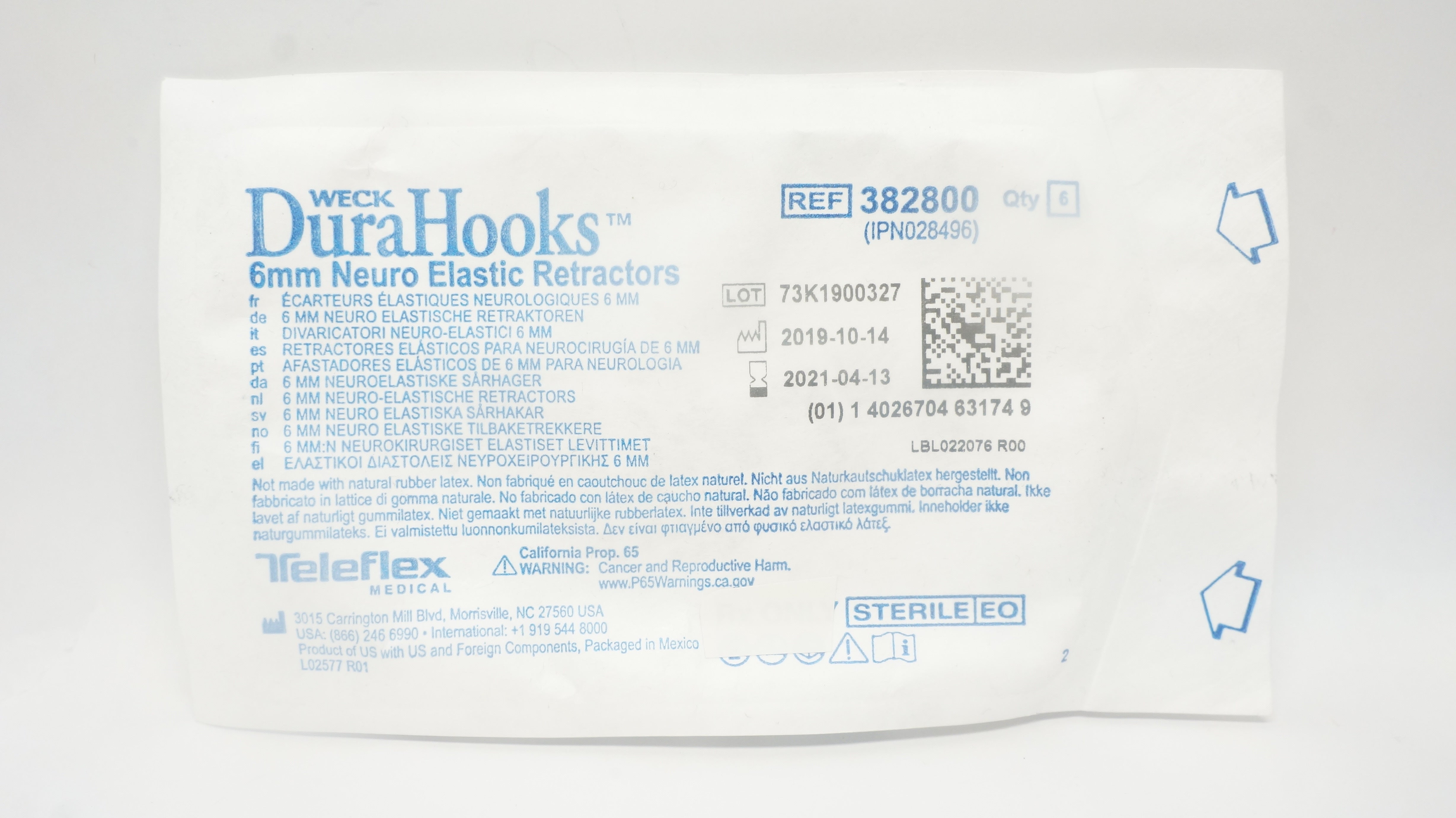 Teleflex 382800 Weck Dura Hooks Neuro Elastic Retractors 6mm (x) - Pack of 6