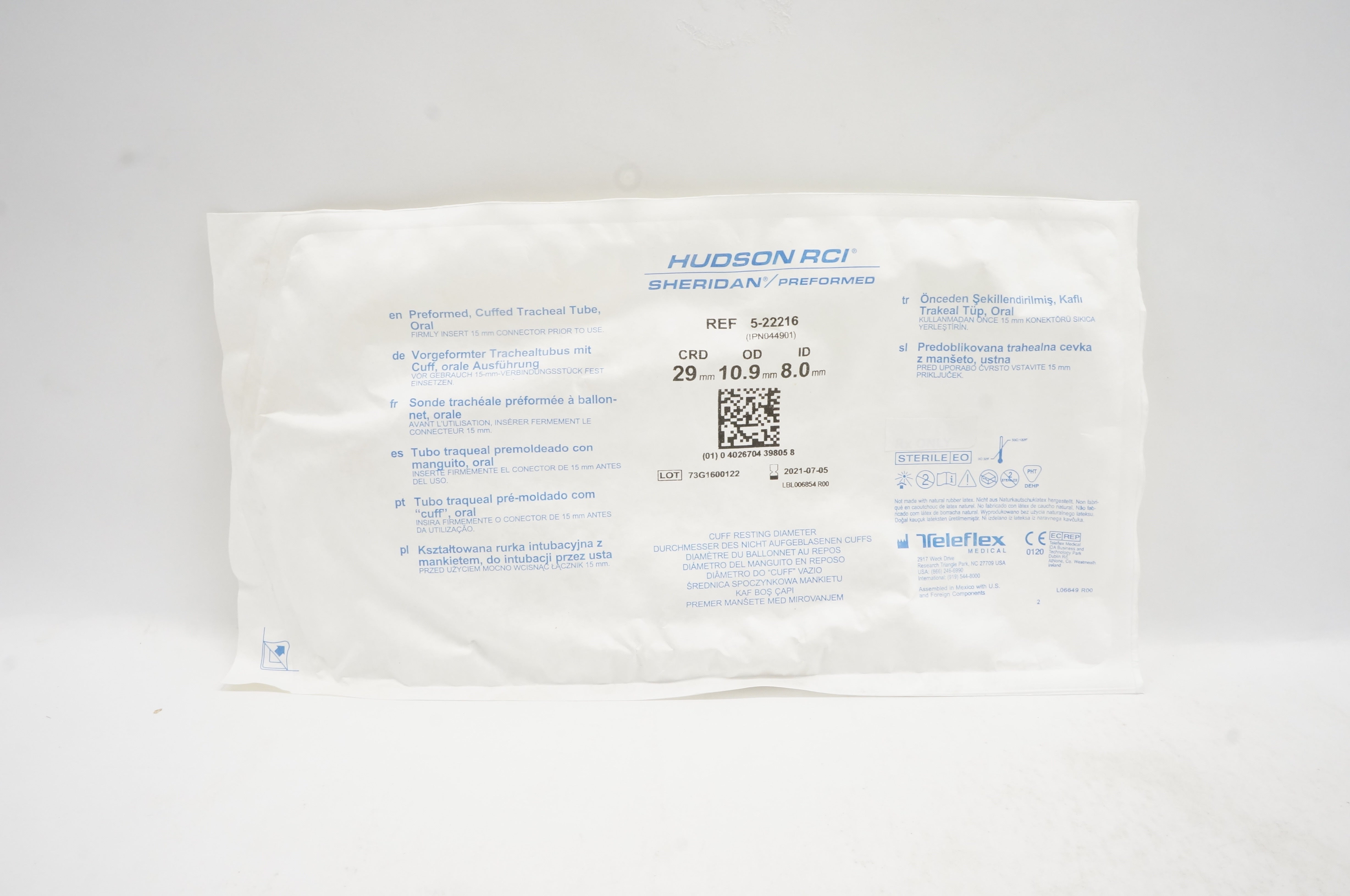 Teleflex 5-22216 Preformed, Cuffed Tracheal Tube,Oral 29 x 10.9 x 8.0mm (x)