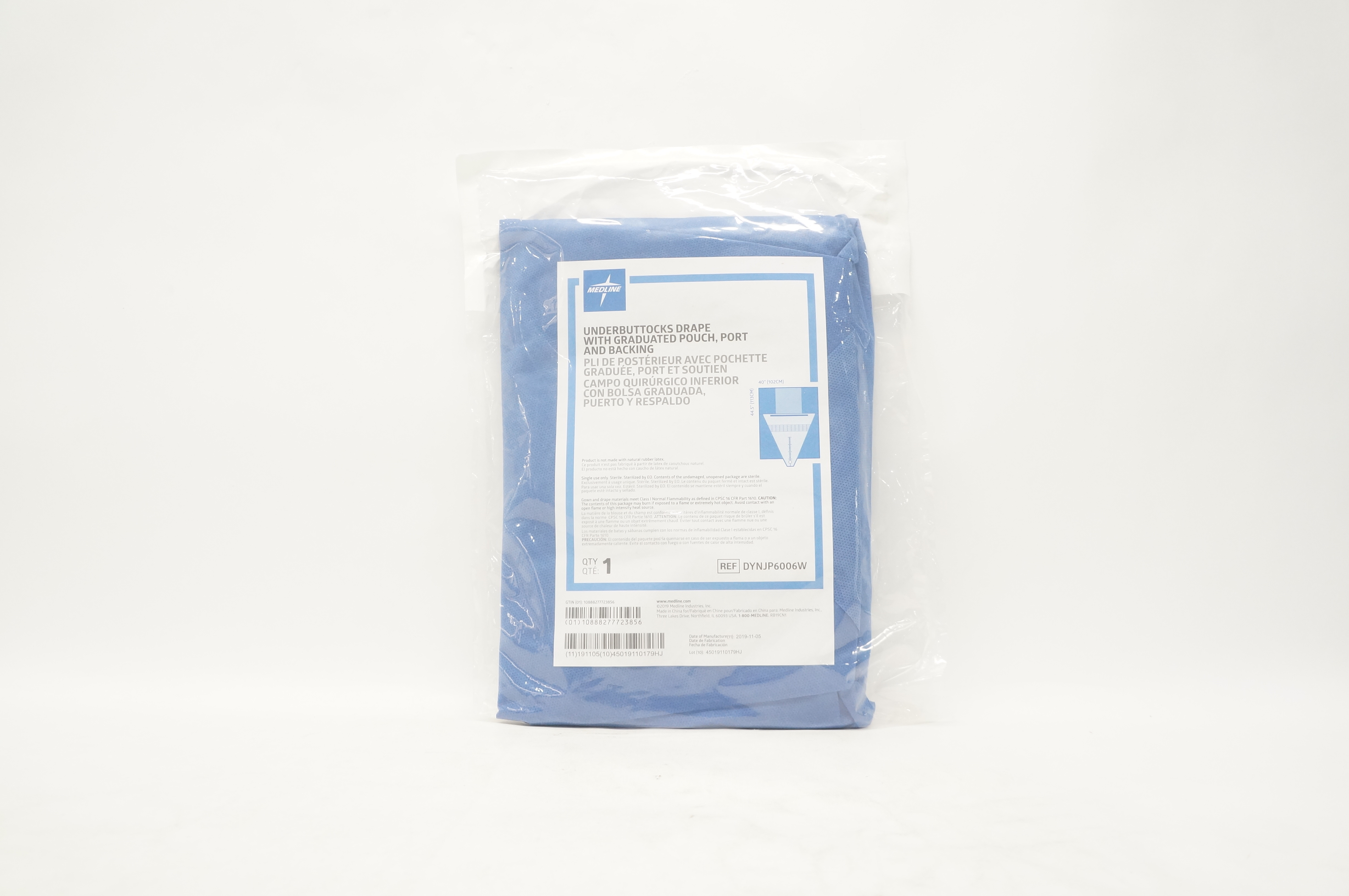 Medline DYNJP6006W Underbuttocks Drape With Graduated Pouch 40 inch x 44.5 inch