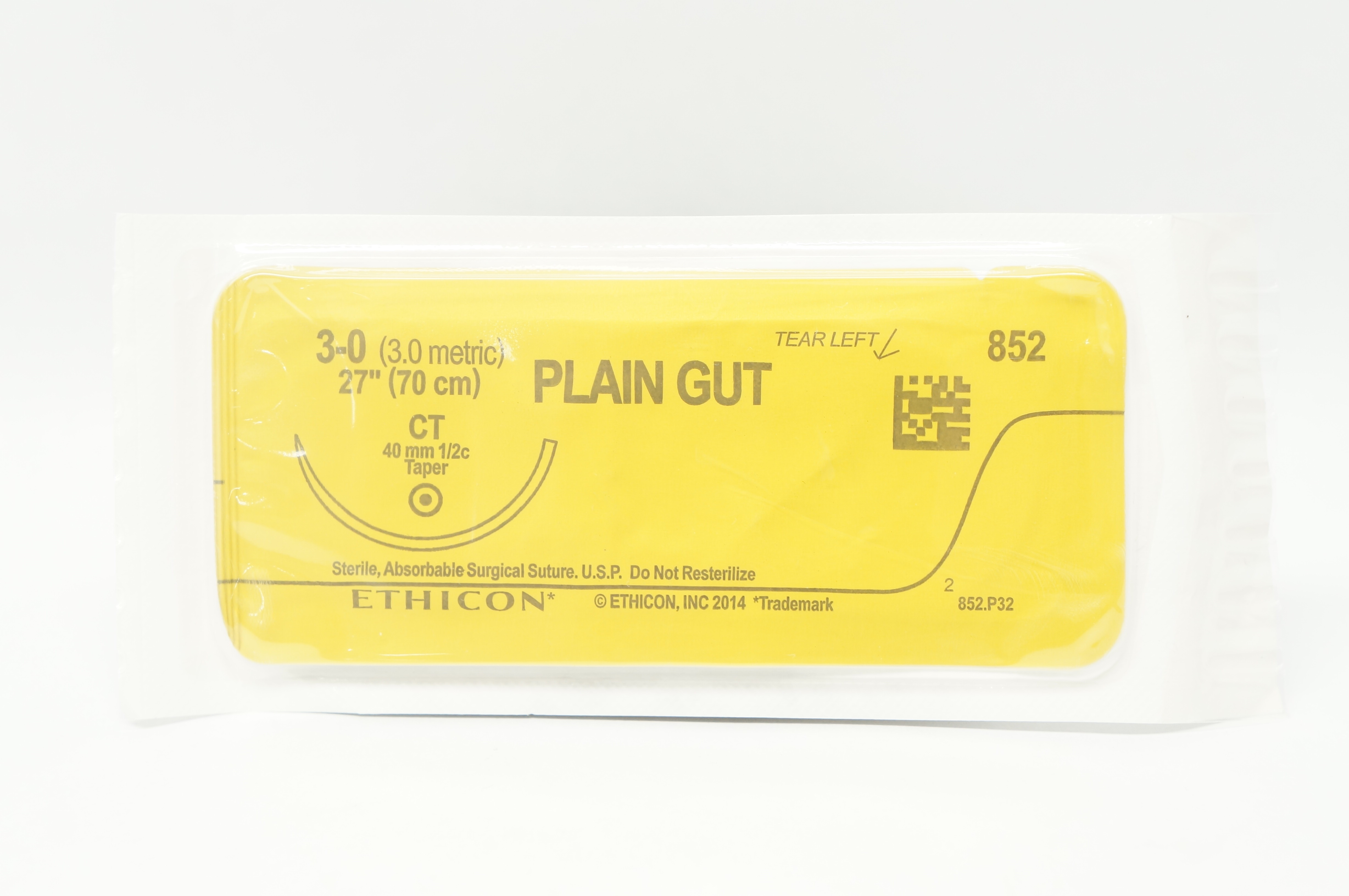 Ethicon 852 3-0 Plain Gut Absorbable Stre CT 40mm 1/2c Taper 27 inch (x)