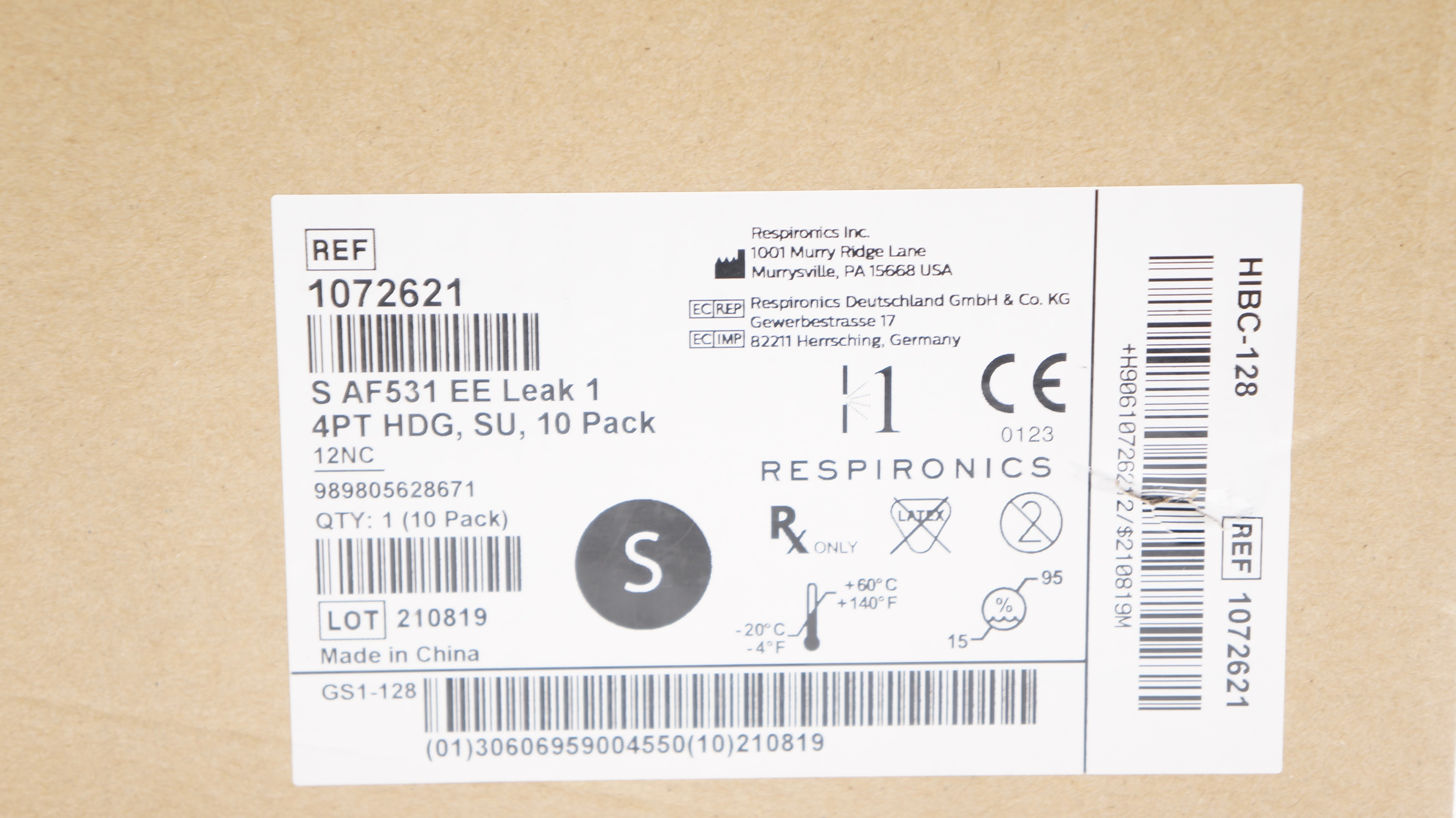 Philips 1072621 Oro-Nasal Mask AF531 EE Leak1 4PT HDG SU, Size S - Case of 10