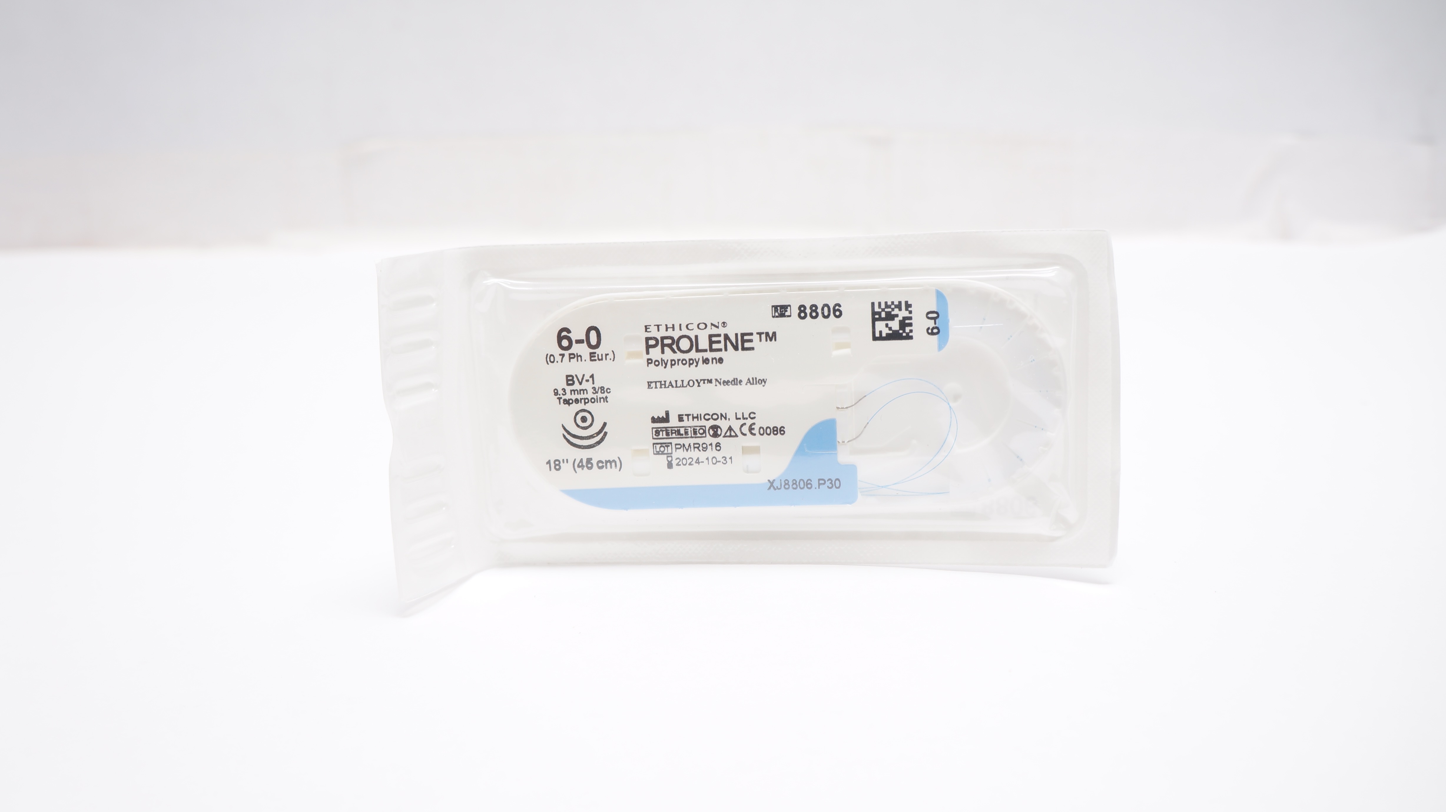 Ethicon 8806 6-0 PROLENE Polypropylene Stre BV-1 9.3mm 3/8c Taperpoint, 18inch