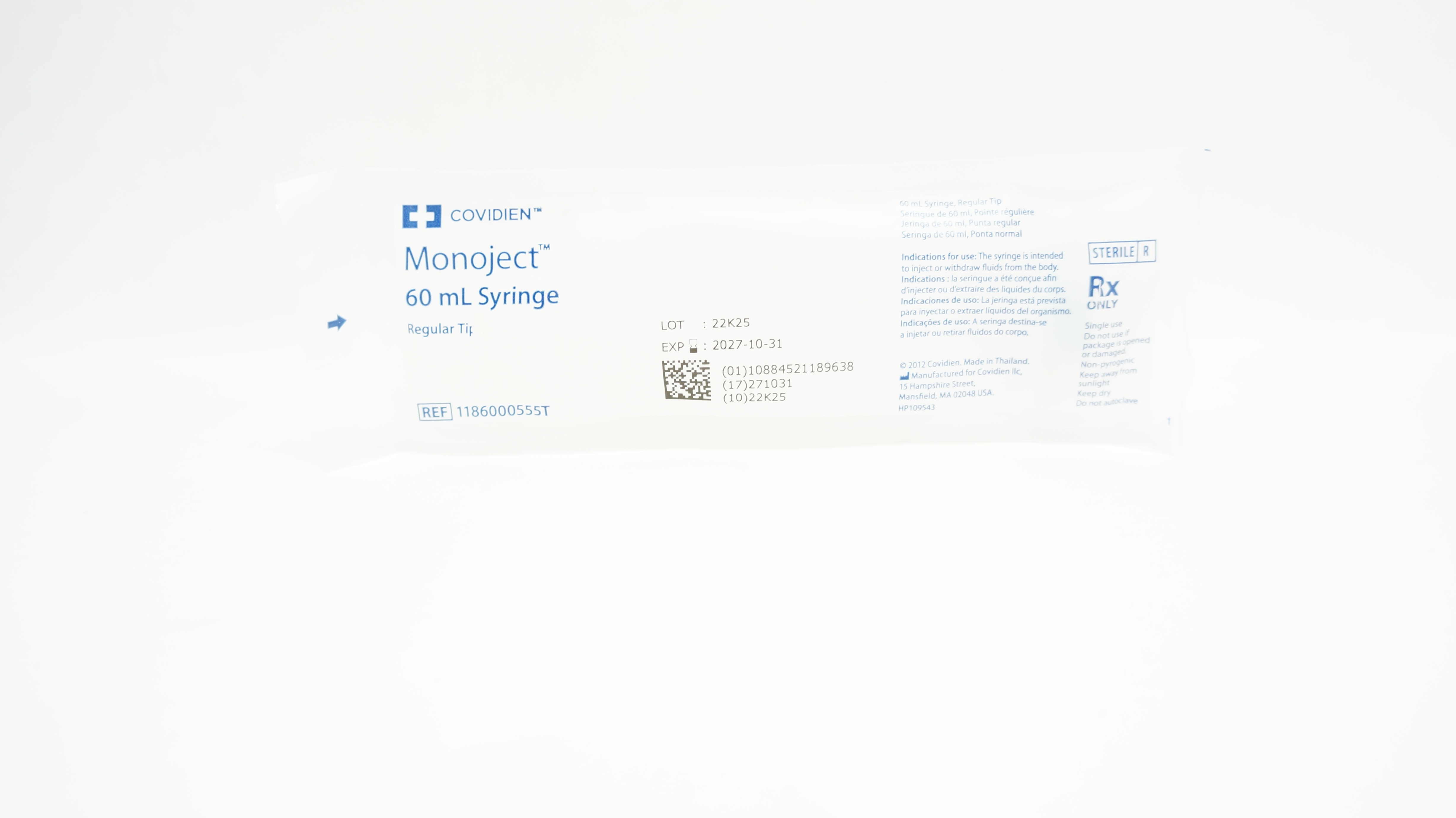 Covidien 1186000555T Monoject Regular Luer Tip Syringe 60mL