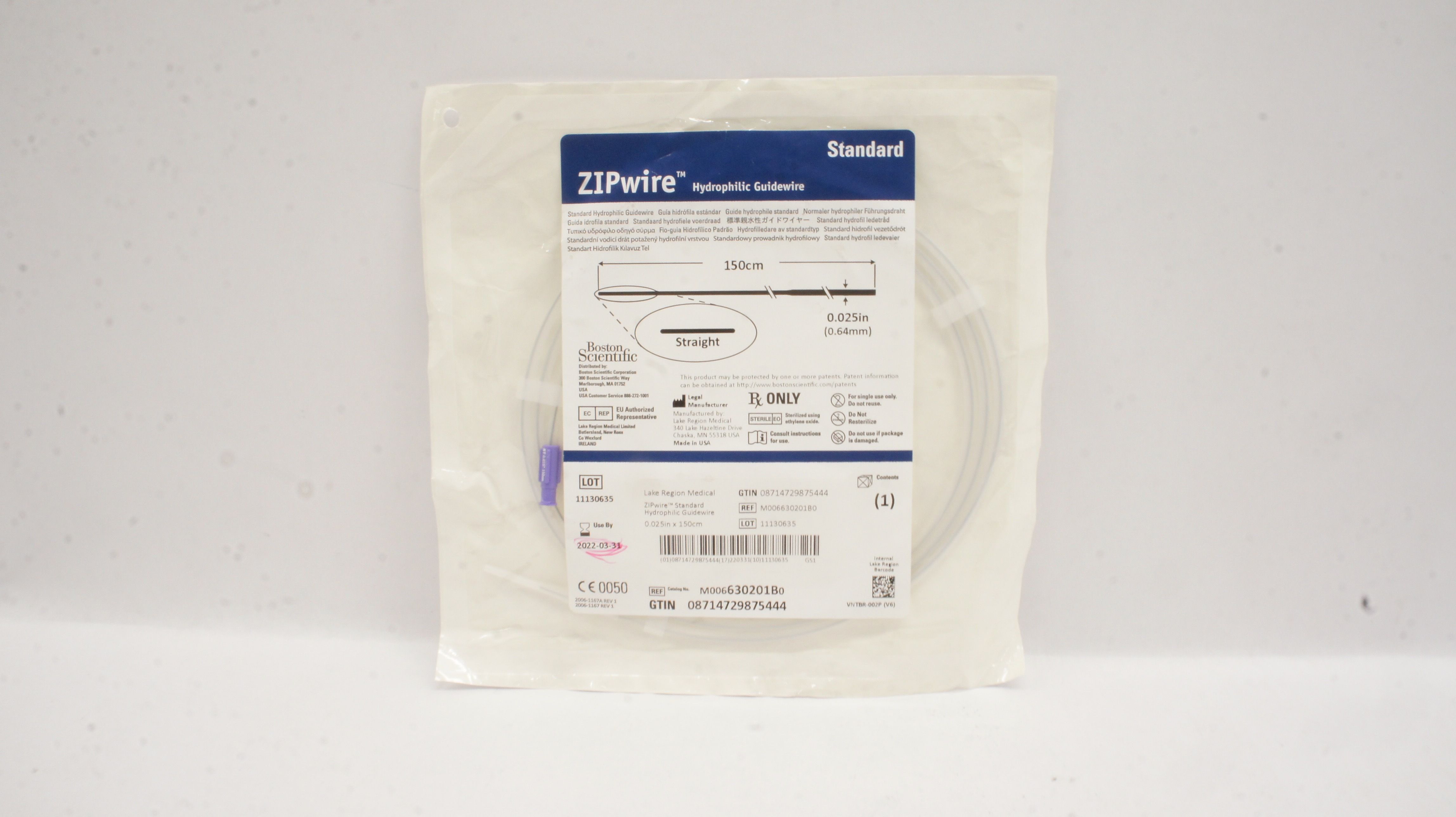 Boston Scientific 630201B ZIPwire Hydrophilic Guidewire 150cmx0.025inch (x)