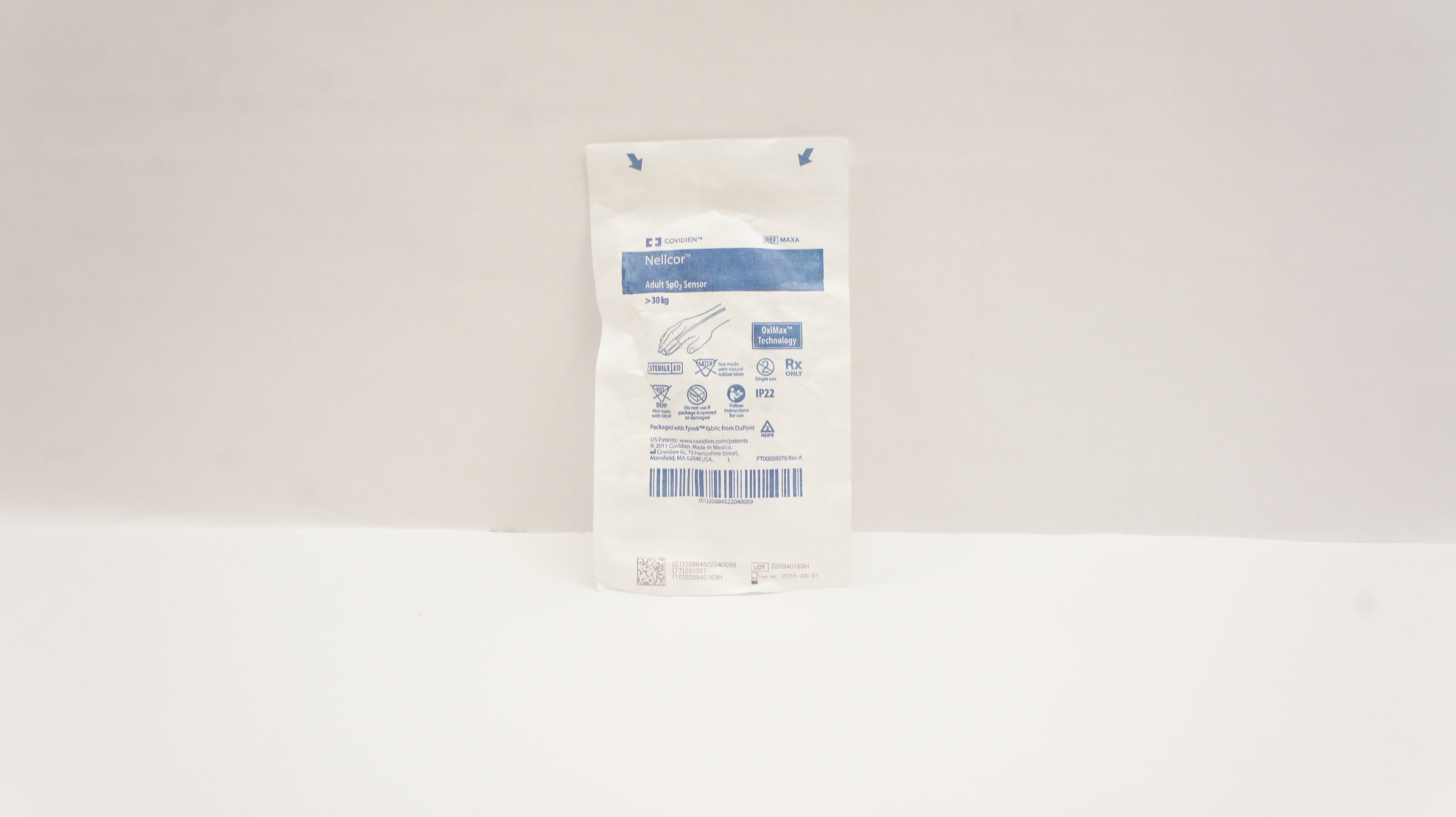 Covidien MAXA Nellcor Adult SpO2 Sensor >30kg OxiMax Technology