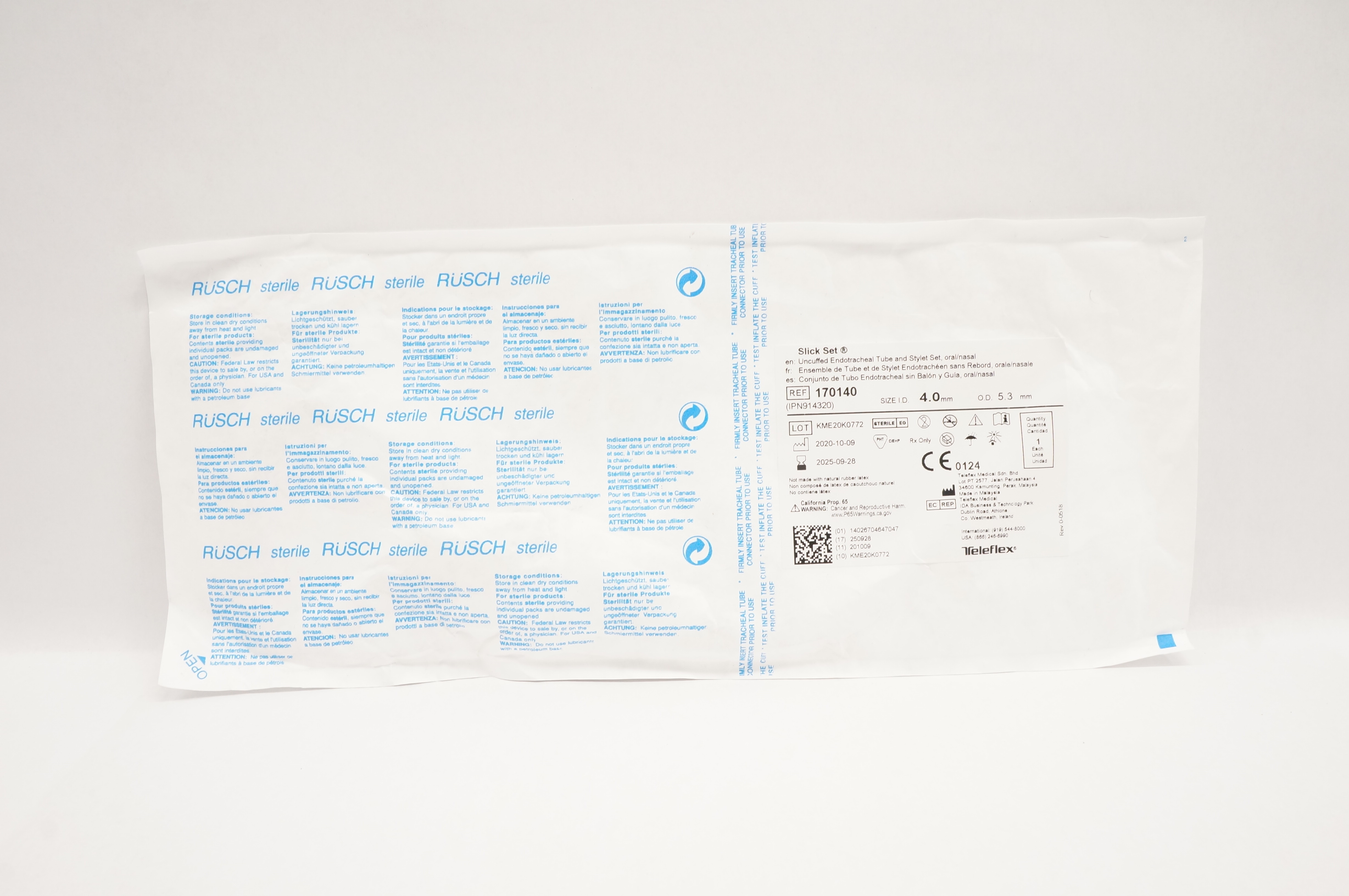 Teleflex 170140 Slick Set Uncuffed Endotracheal Tube and Stylet Set 4.0 x 5.3mm