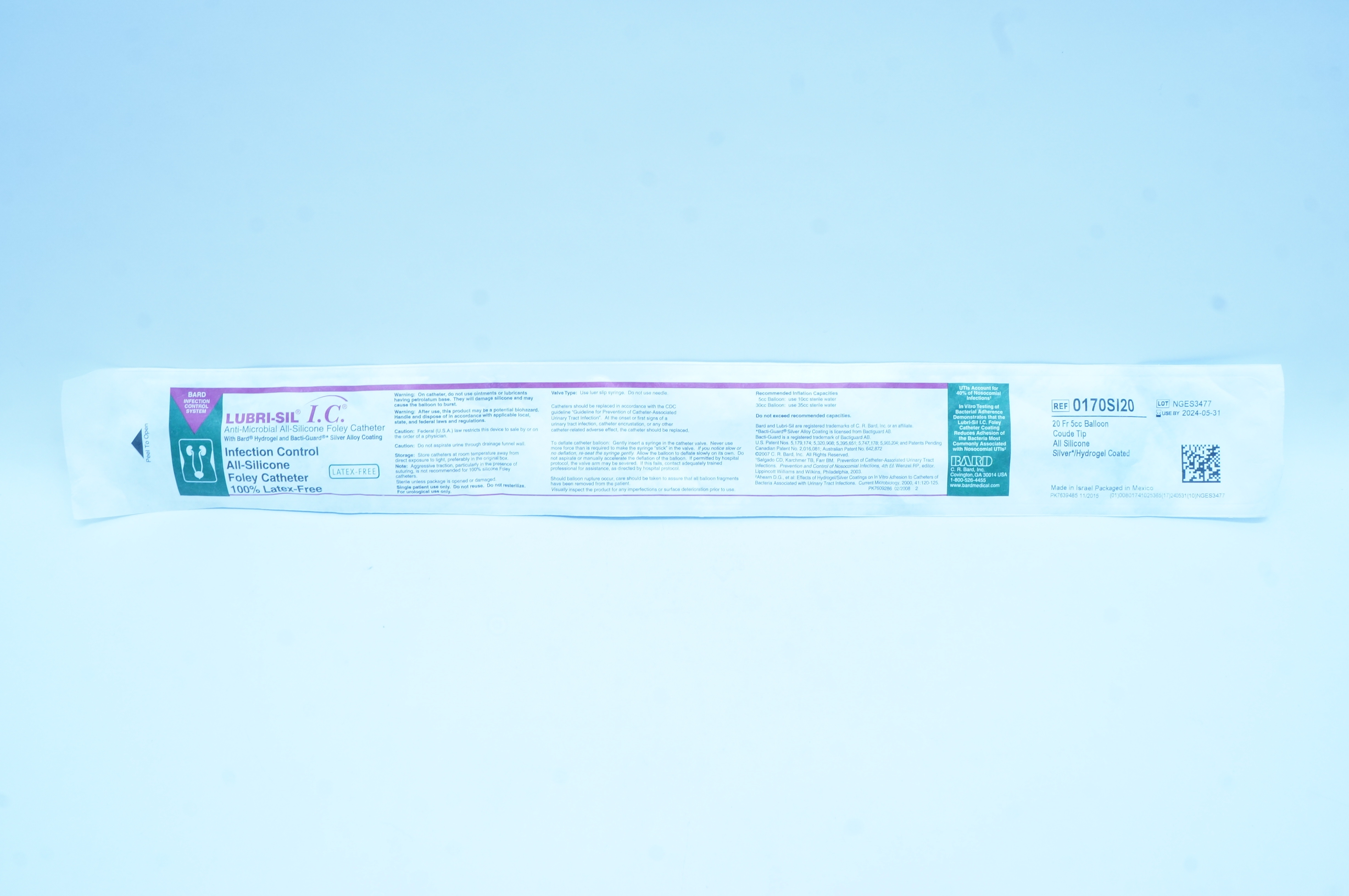 Bard 0170SI20 Lubri-Sil I.C. Anti-Microbial Foley Cath. 20Fr 5cc Balloon