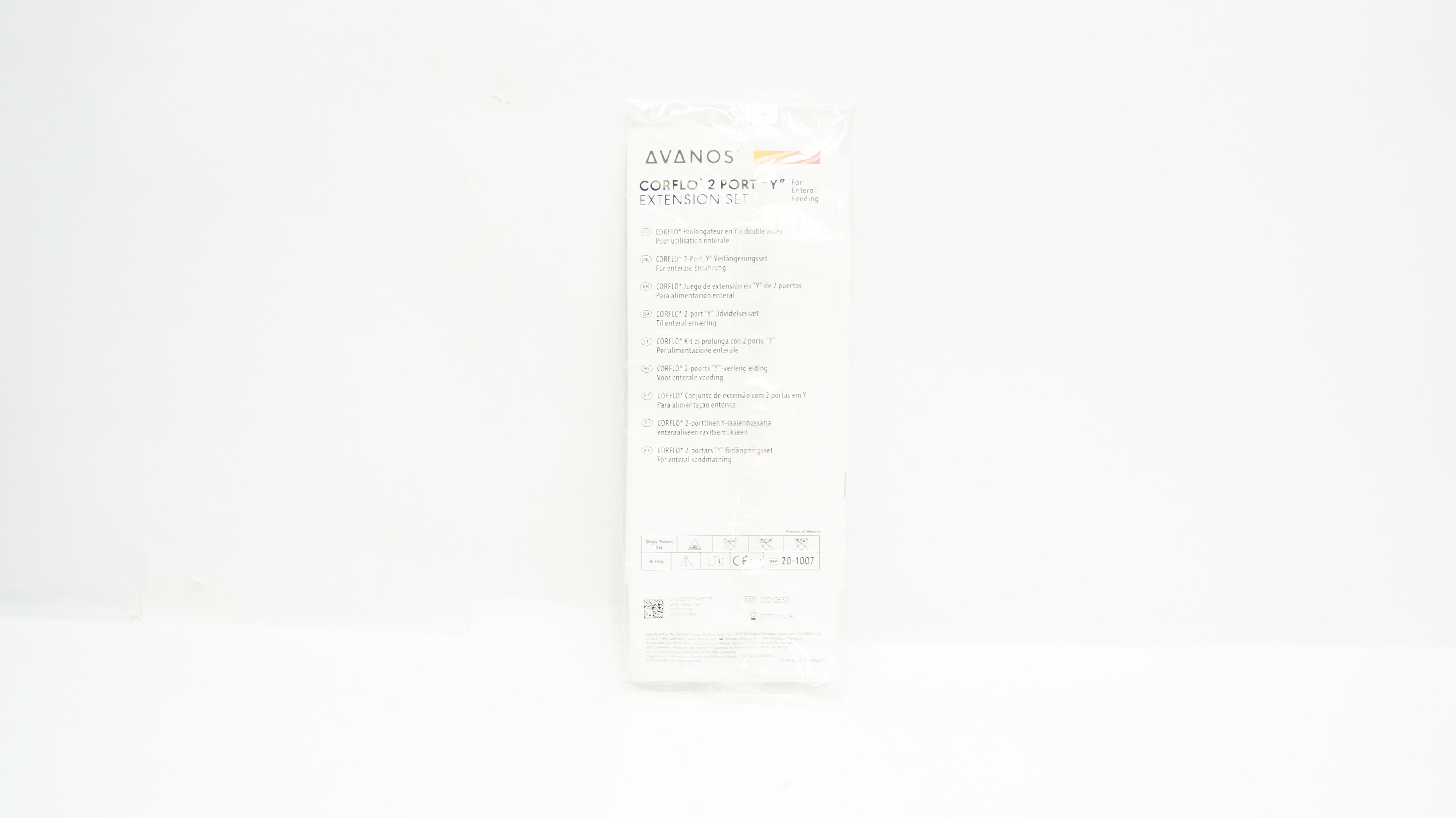 Avanos 20-1007 Corflo 2 Port "Y" Extension Set For Enteral Feeding
