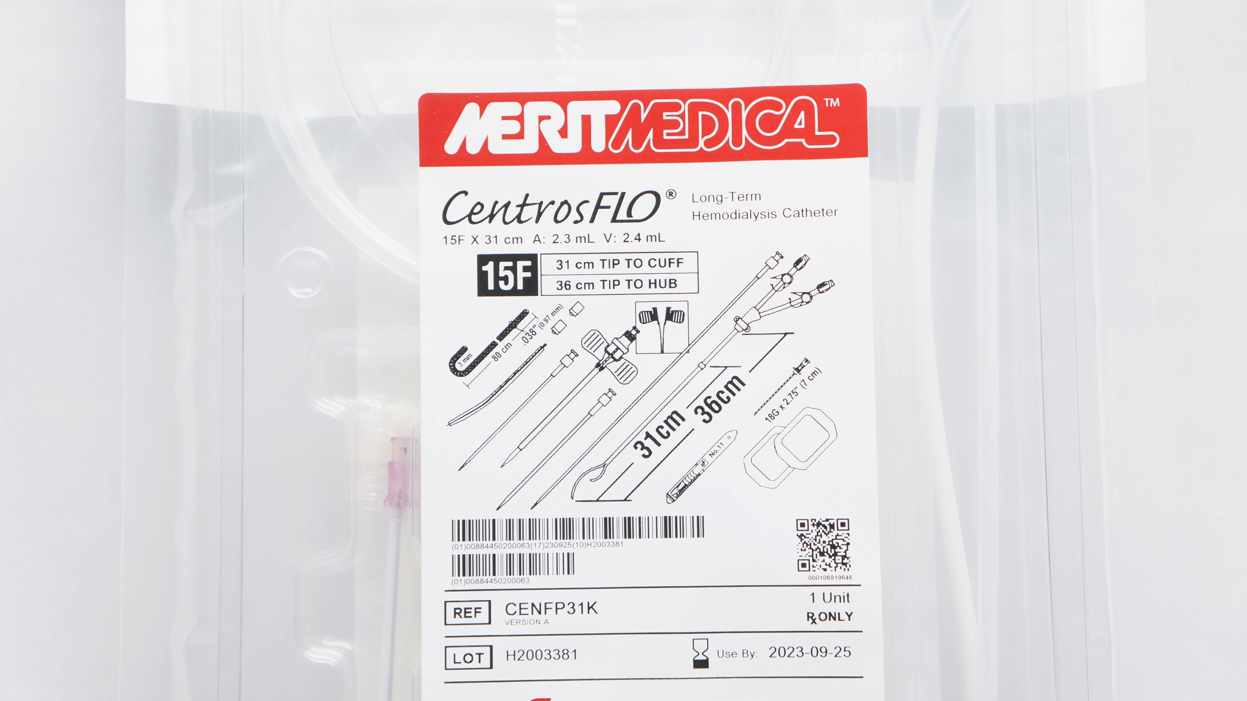 Merit Medical CENFP31K CentrosFLO Long-Term Hemodialysis Cath. 15F 31 x 36cm (x)