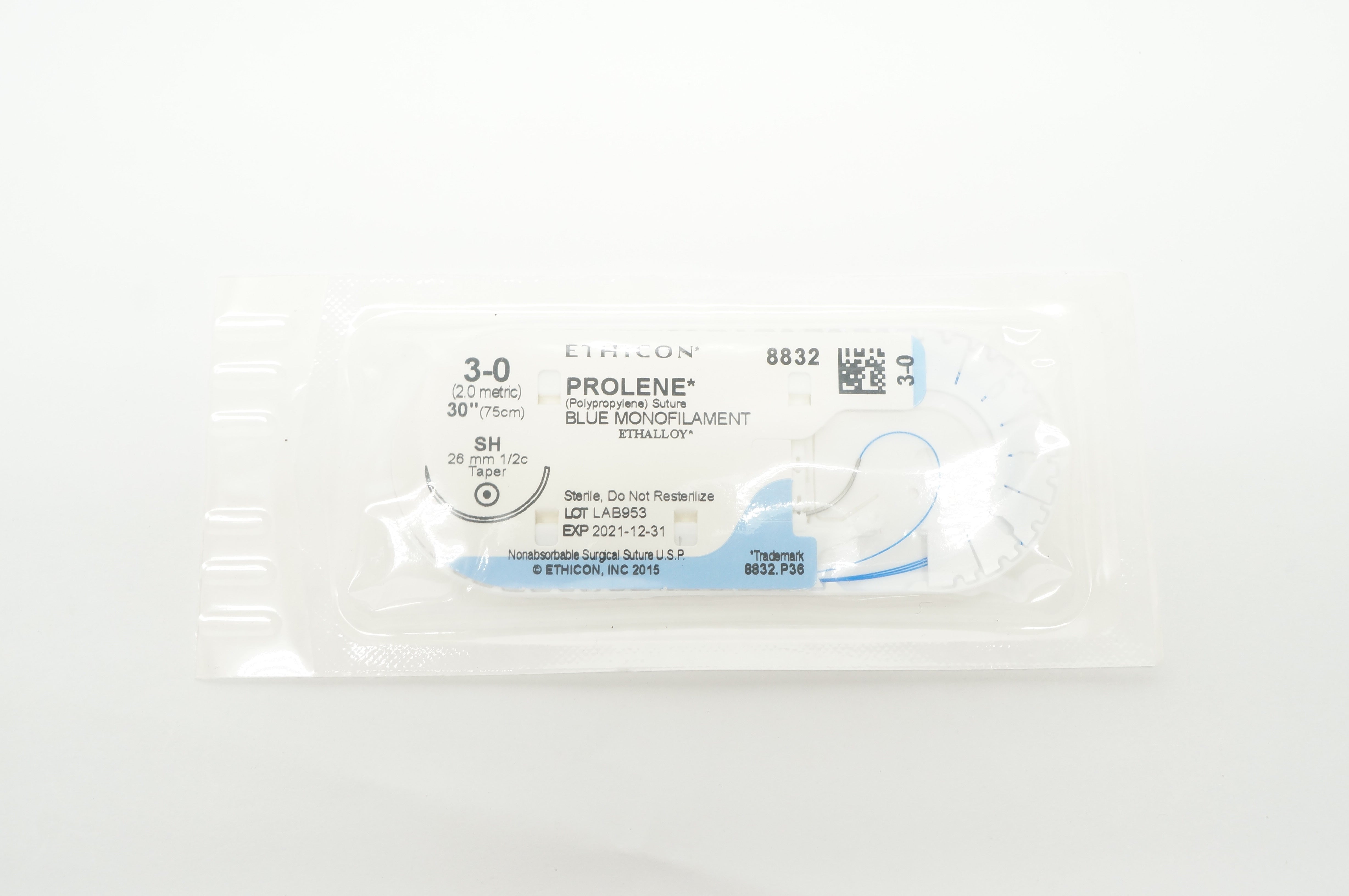 Ethicon 8832 3-0 PROLENE Polypropylene Stre SH 26mm 1/2c Taper, 30inch (x)