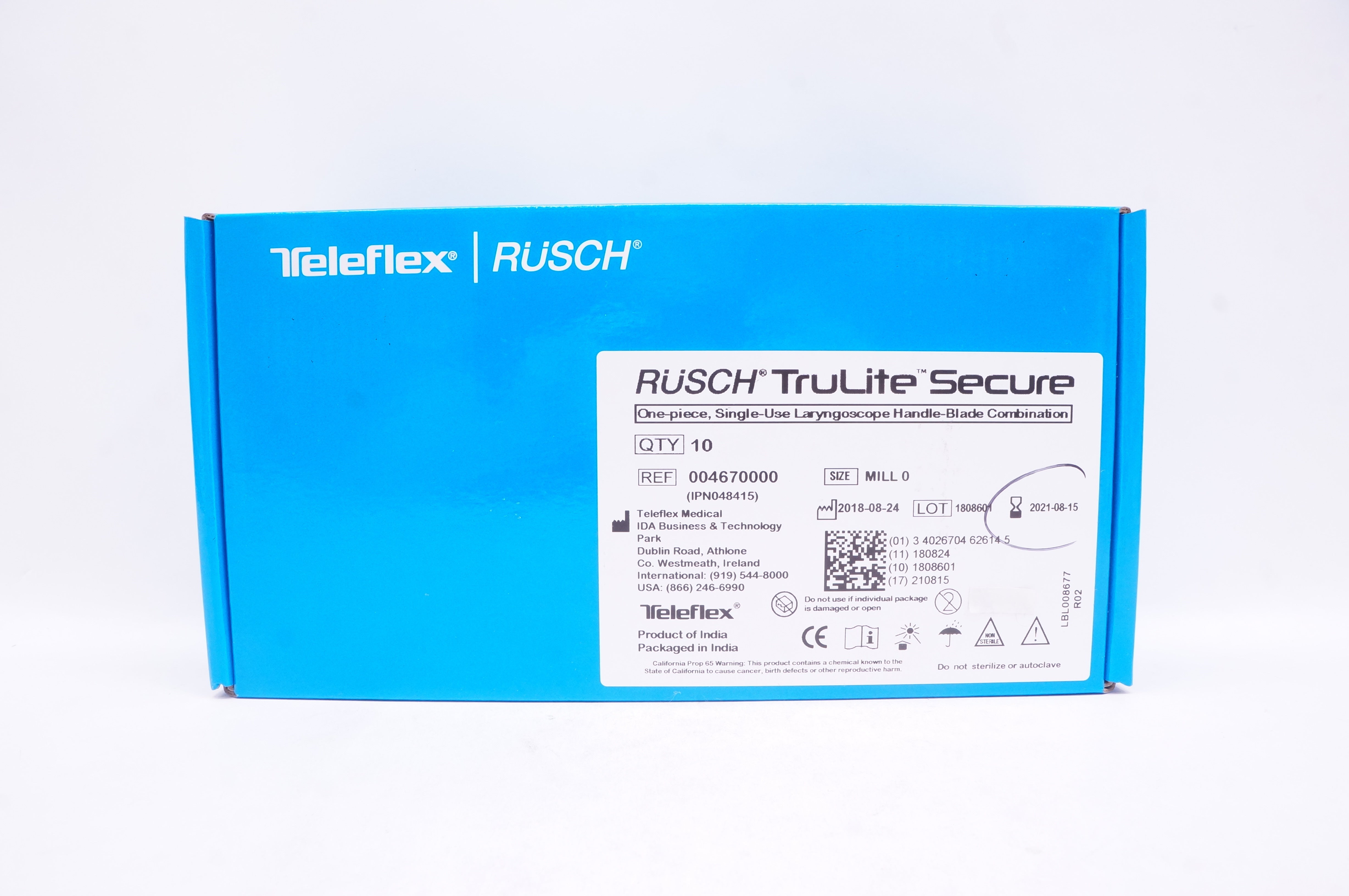 Teleflex 004670000 Rusch TruLite Secure Laryngoscope Handle-Blade Mill 0-Boxof10
