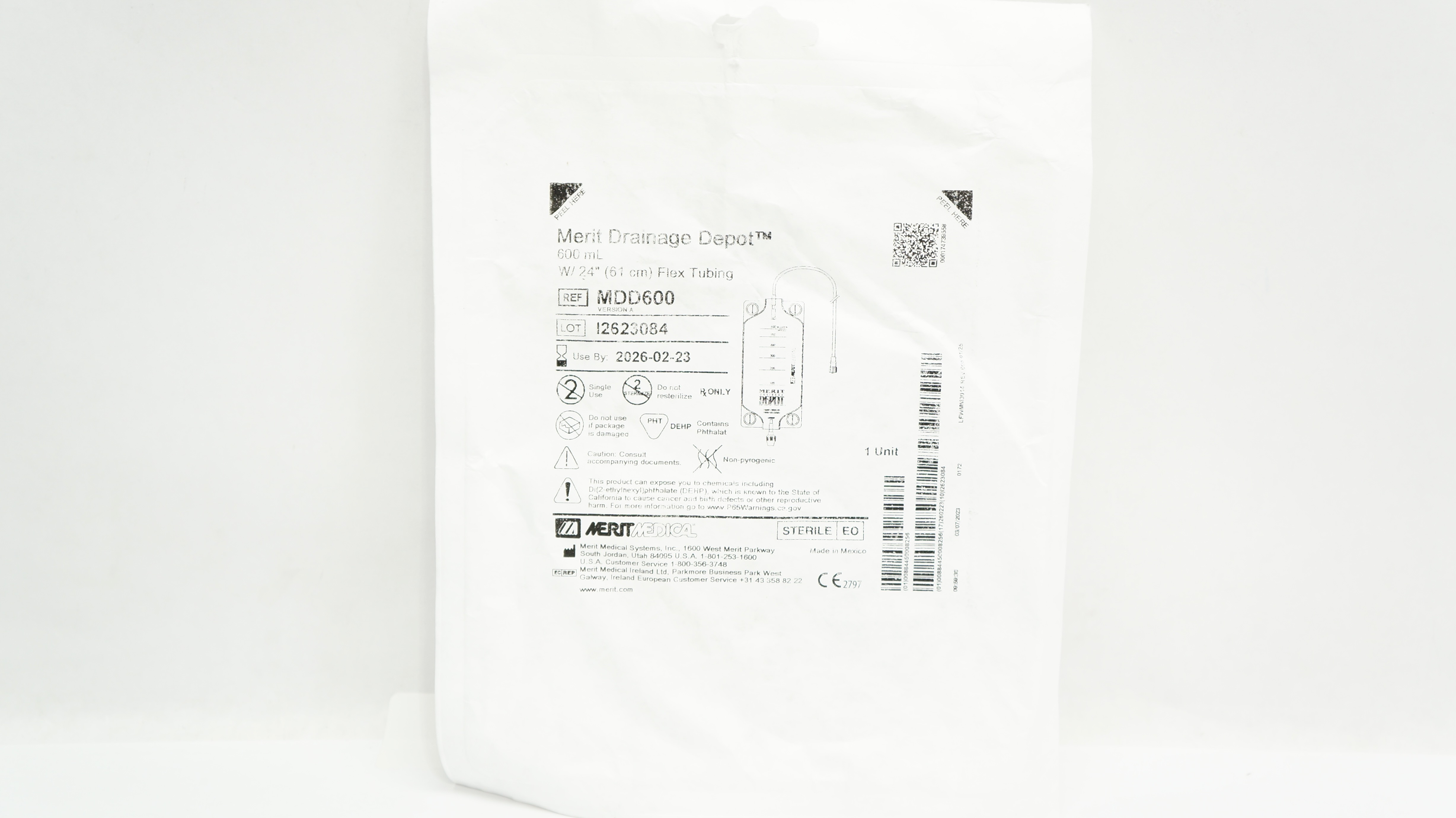 Merit Medical MDD600 Drainage Depot 600mL With 24 inch Flex Tubing