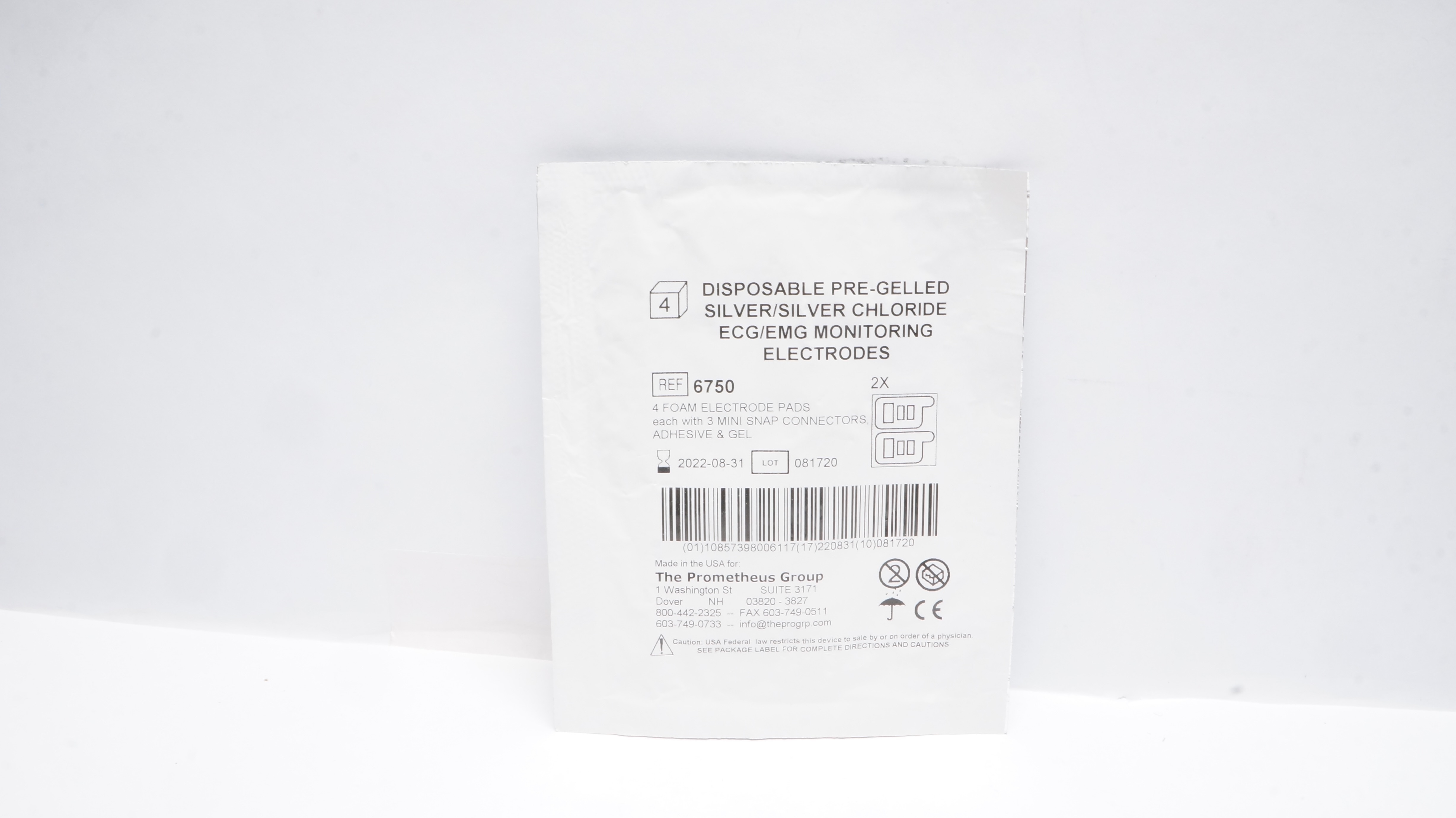 PROMETHEUS GROUP 6750 Pre-Gelled  ECG/EMG Monitoring Electrodes (x) - Pack of 4