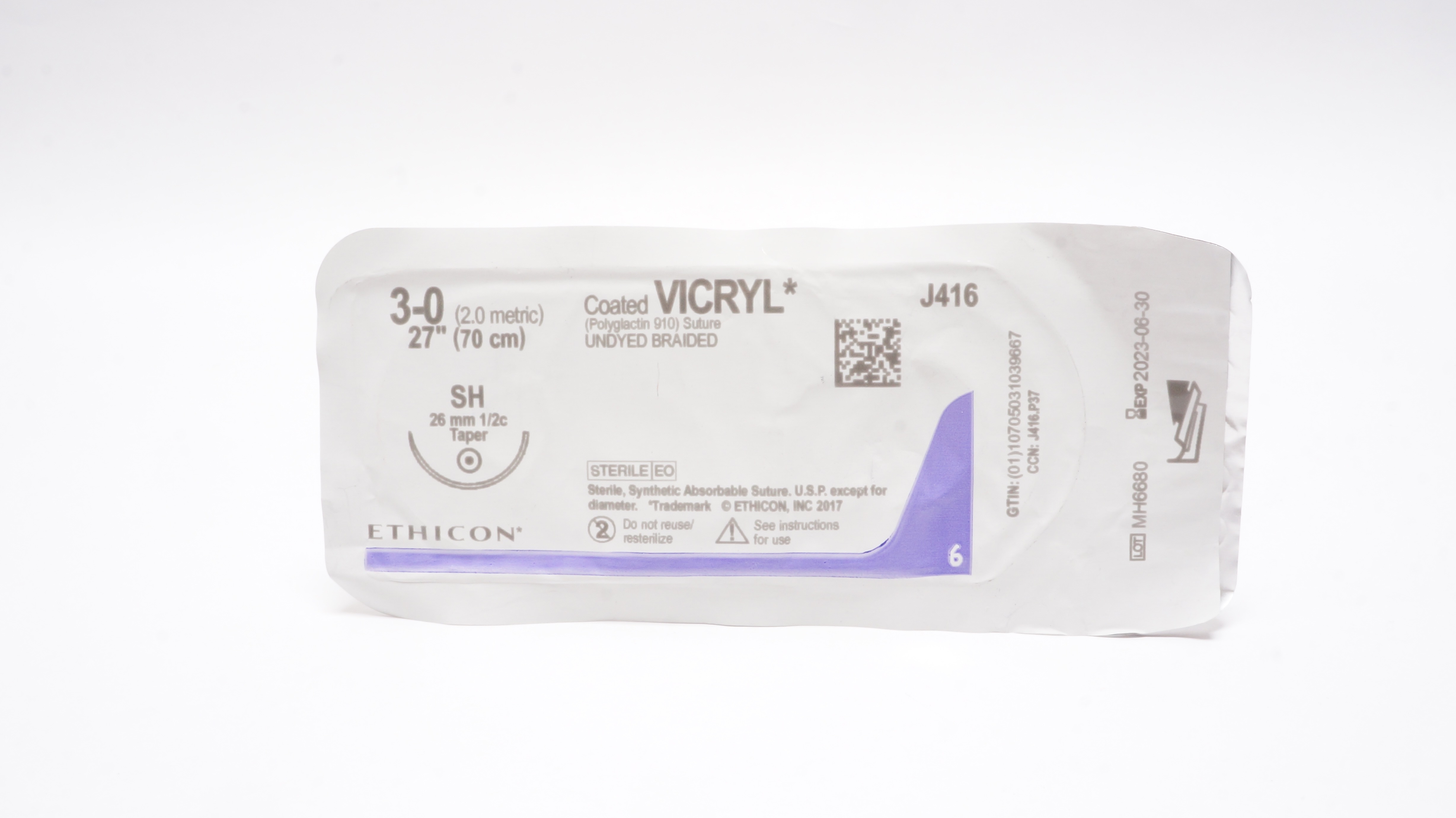 Ethicon J416 3-0 Coated VICRYL Polyglactin Stre,SH 26mm 1/2c Taperpoint,27in (x)