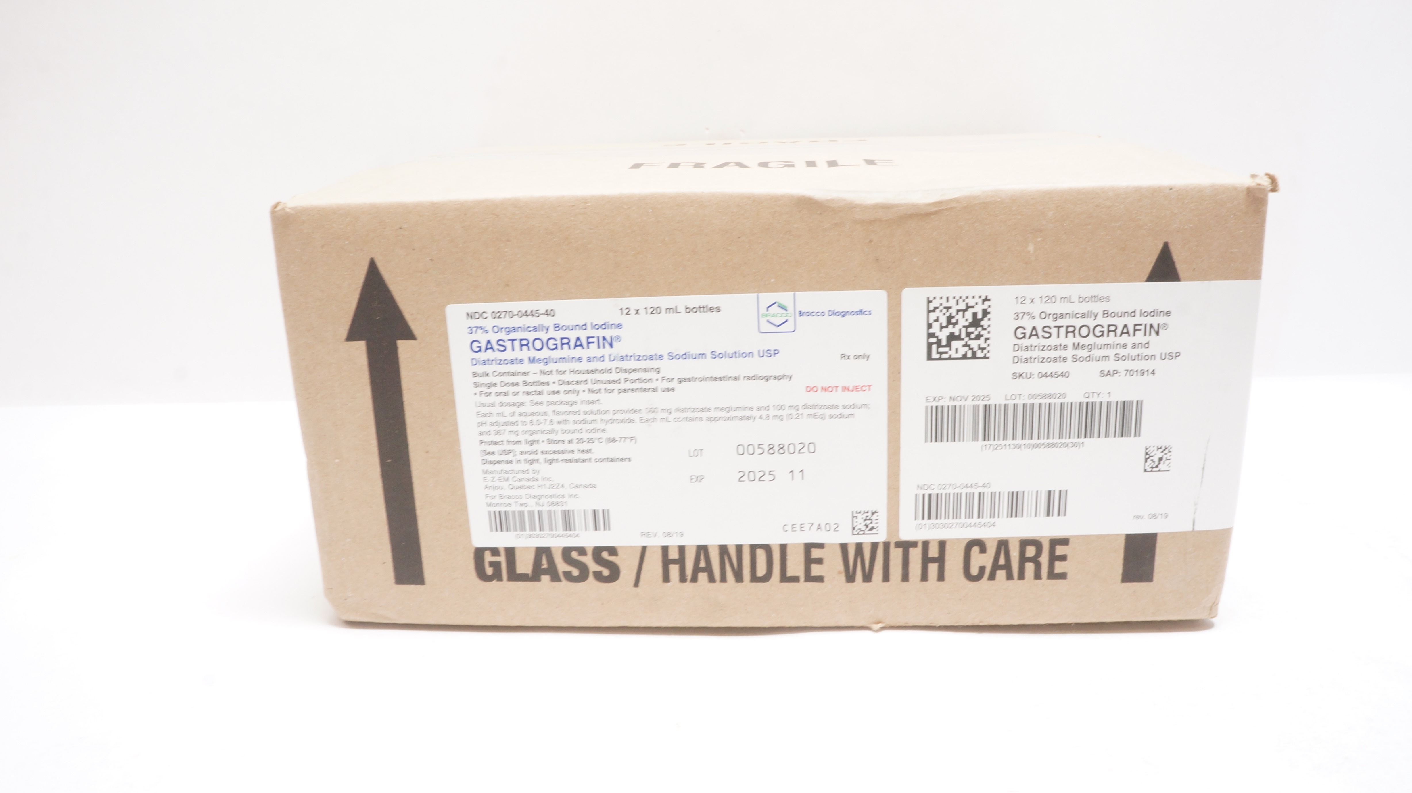 Bracco Diagnostics 0270-0445-40 Gastrografin Dialtrizoate 120mL - Box of 12