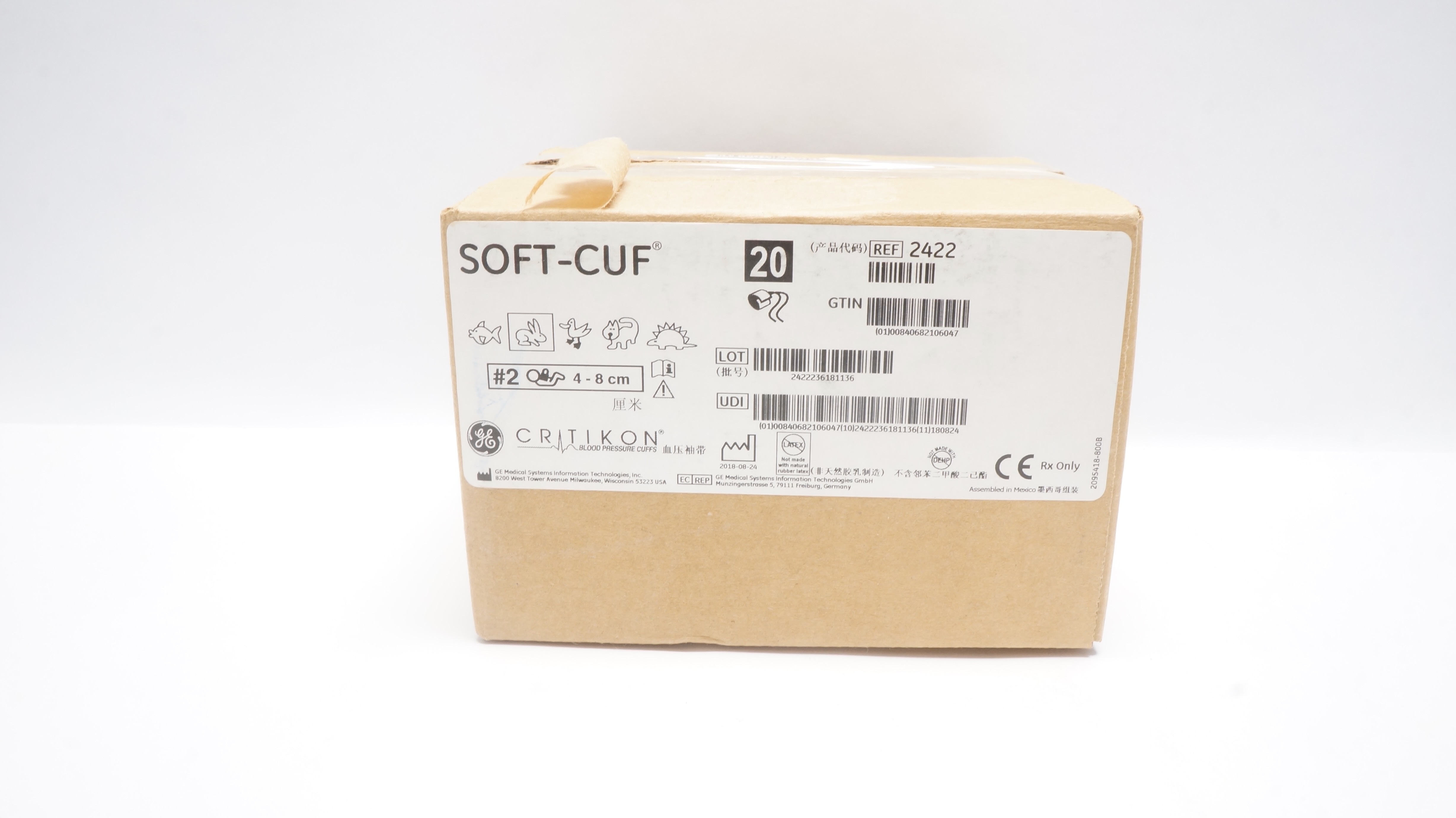 GE Healthcare 2422 Critikon Neonatal 2 Soft-Cuf 4-8cm - Box of 20