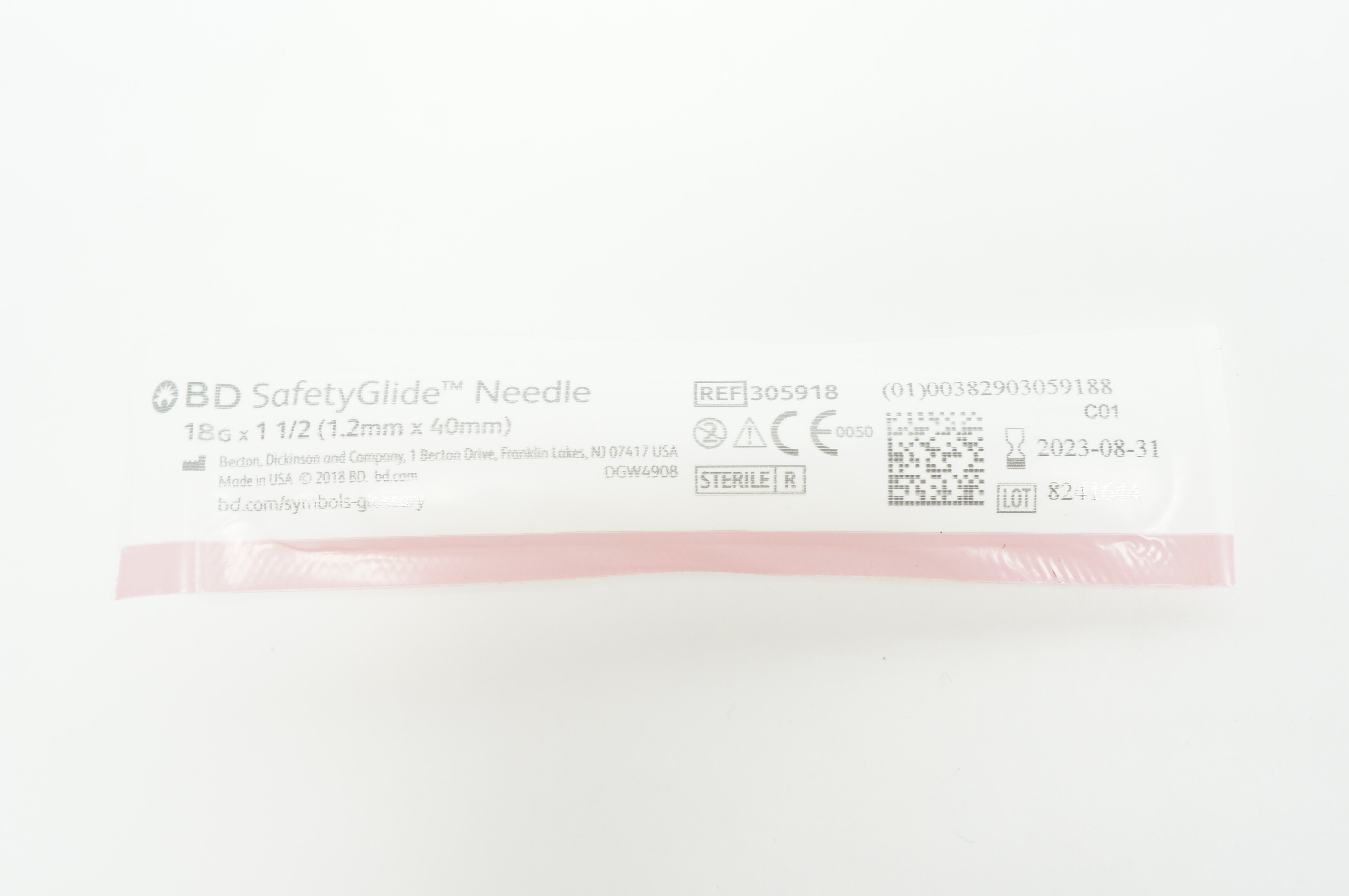 BD 305918 SafetyGlide Ndle 18G x 1-1/2 inch