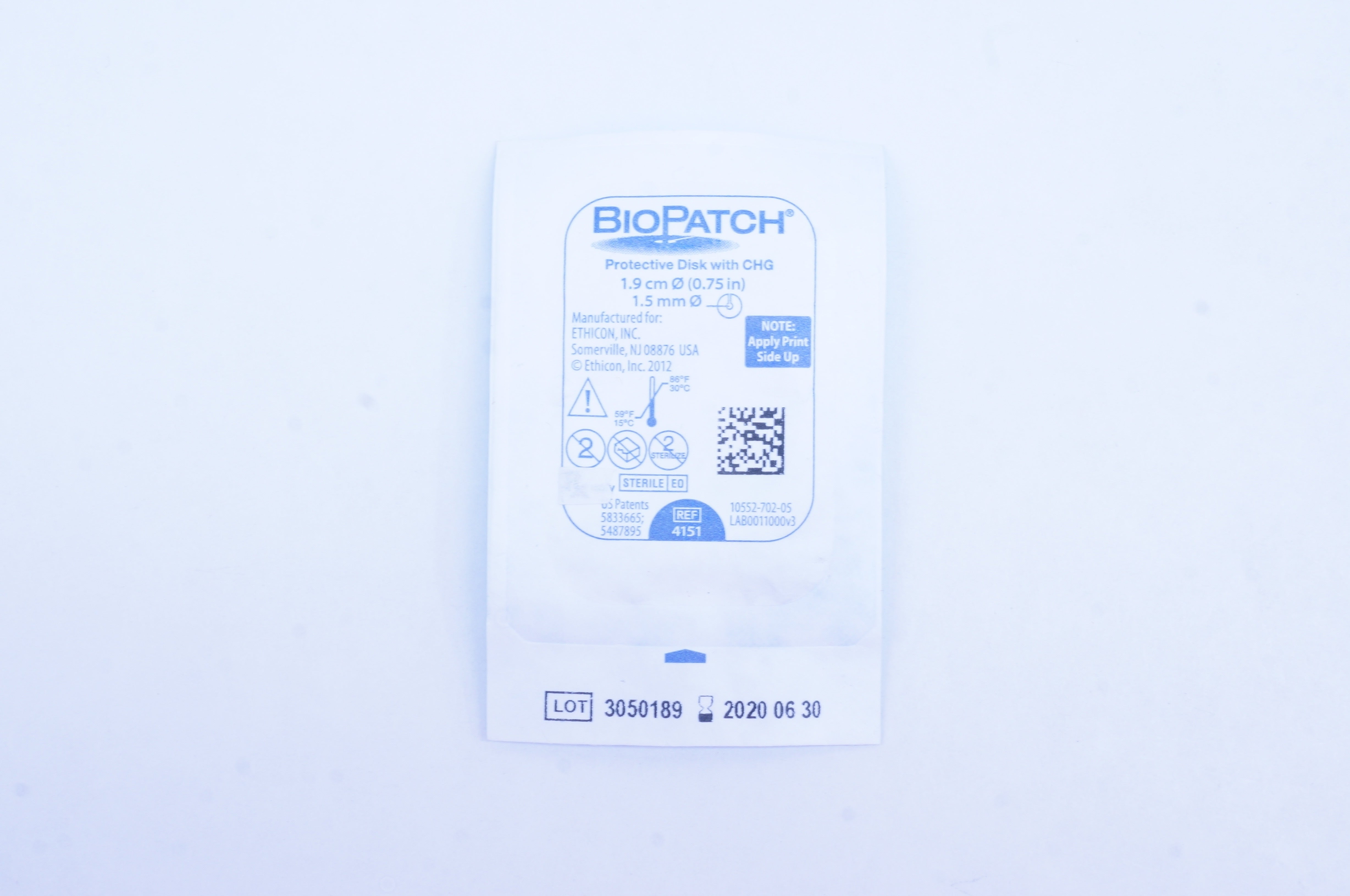 Ethicon 4151 BioPatch Protective Disk with CHG 0.75 inch x 1.5 mm (x)
