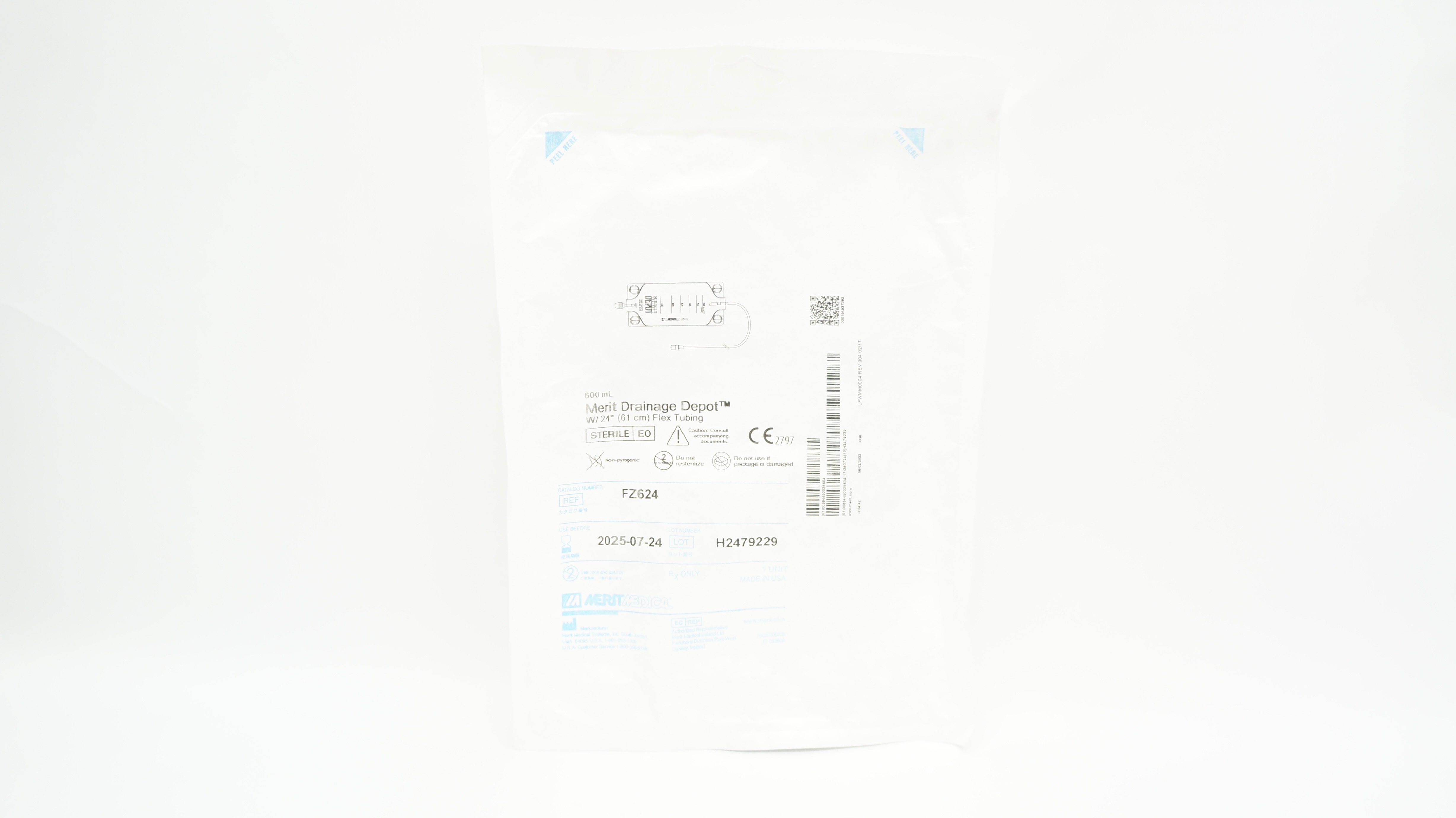 Merit Medical FZ624 Drainage Depot 600ml with 24inch Flex Tubing