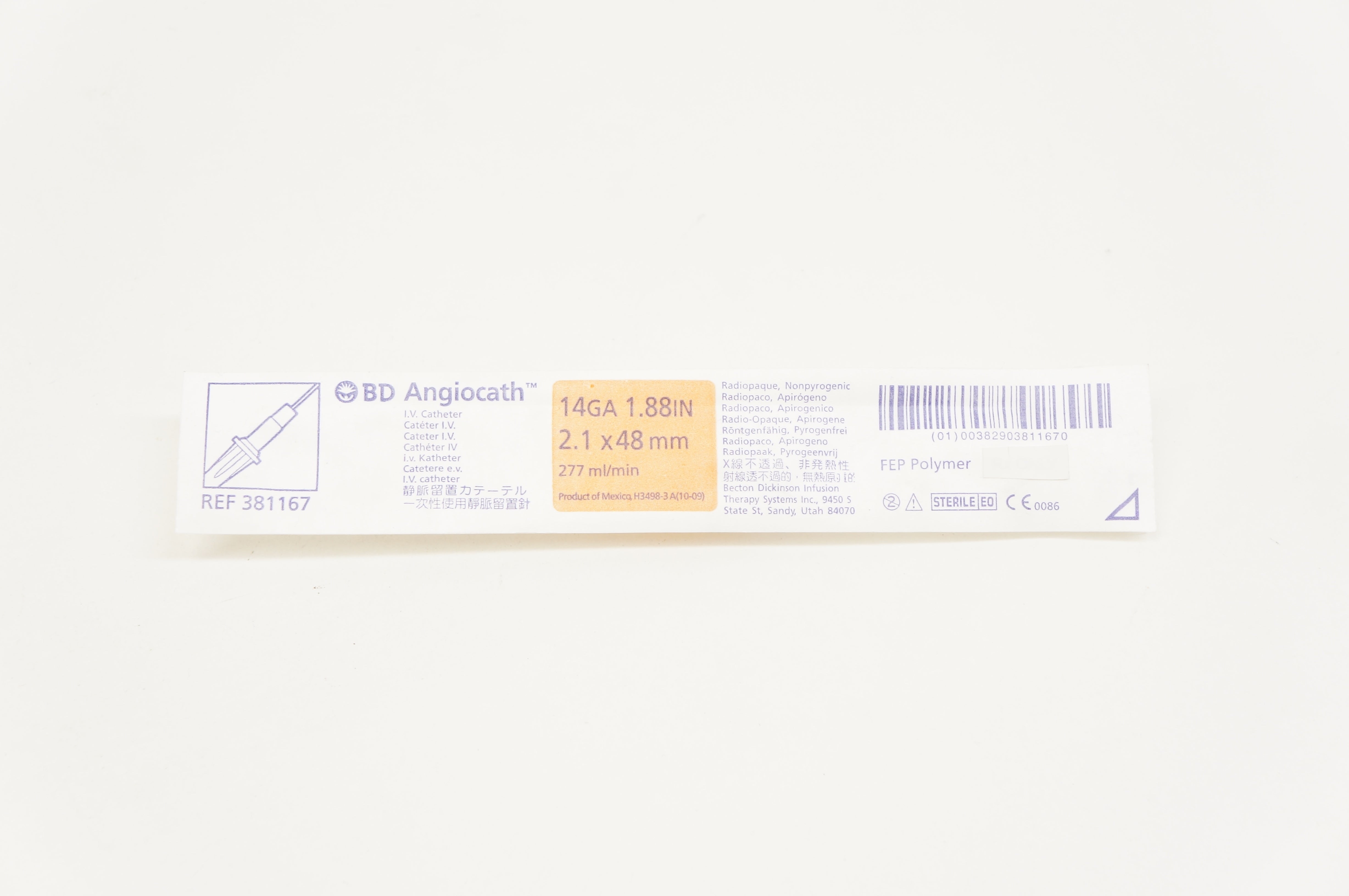 BD 381167 Angiocath IV Cath. 14Ga x 1.88inch, 227ml