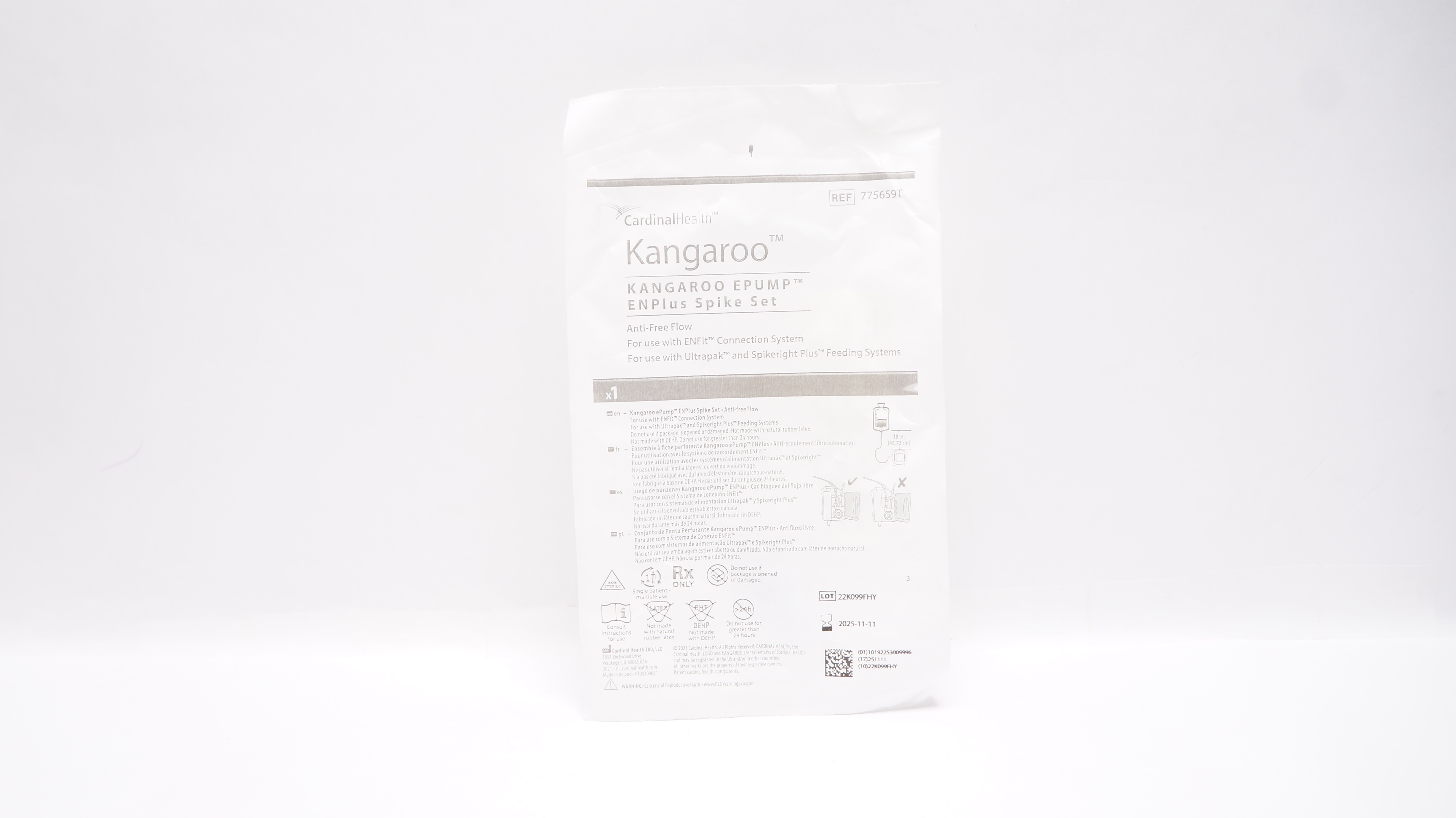 Cardinal Health 775659T Kangaroo e-Pump ENPlus Spike Set Anti-Free Flow 18inch