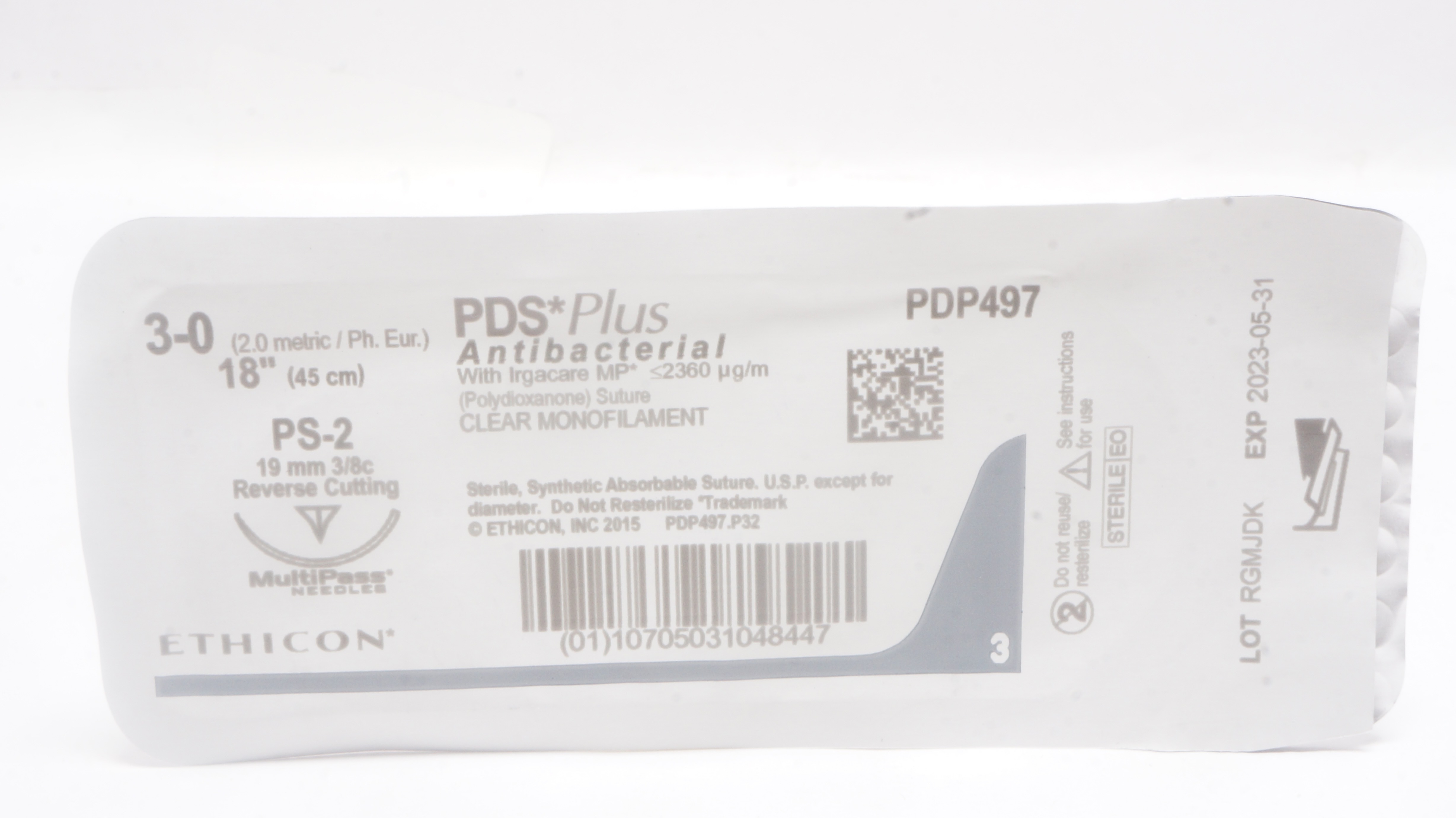 Ethicon PDP497 3-0 PDS Plus Stre PS-2, 19mm 3/8c Reverse Cutting, 18inch (x)