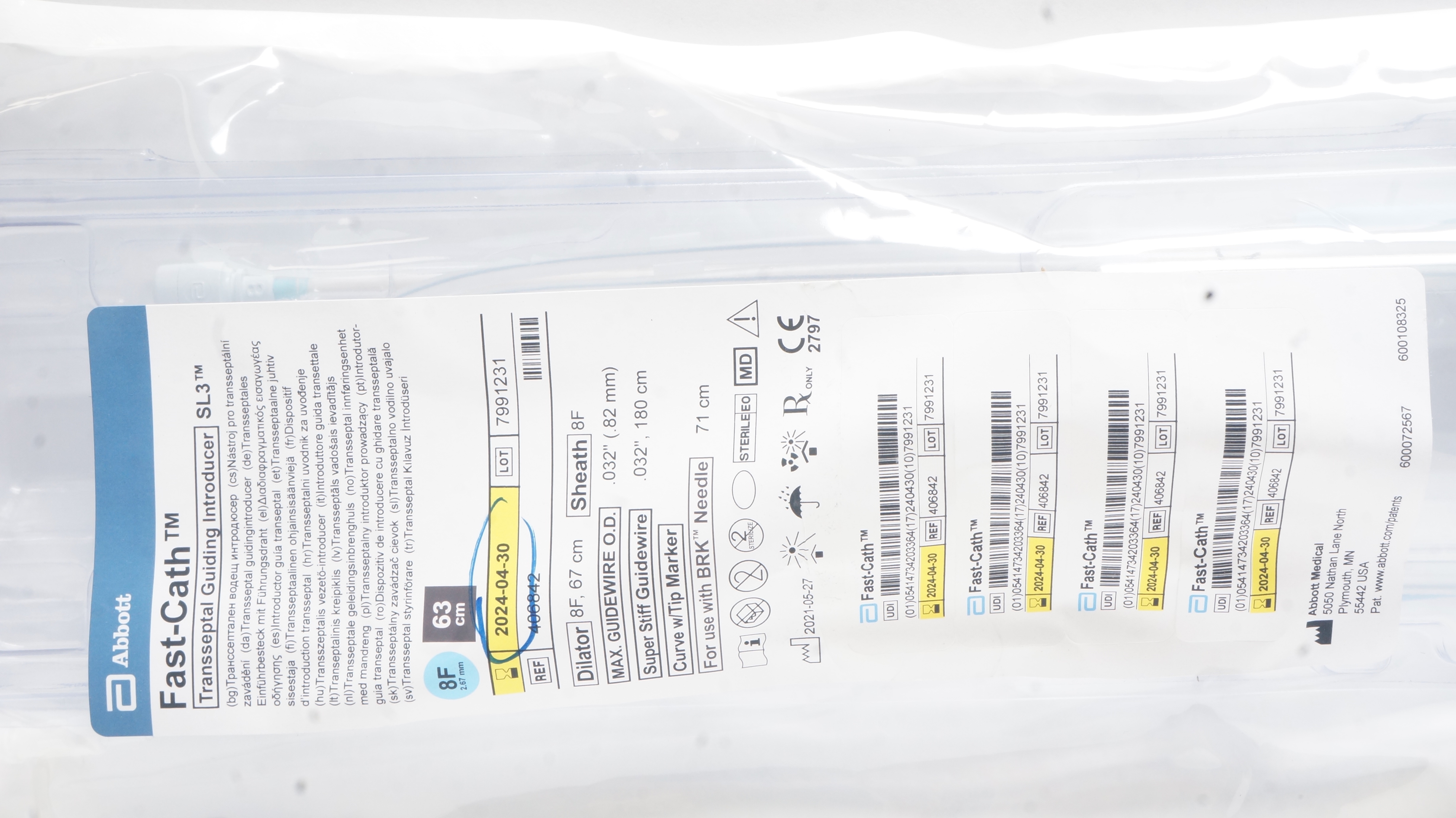 Abbott 406842 Fast-Cath Transseptal Guiding Introducer SL3 8F x 63cm (x)