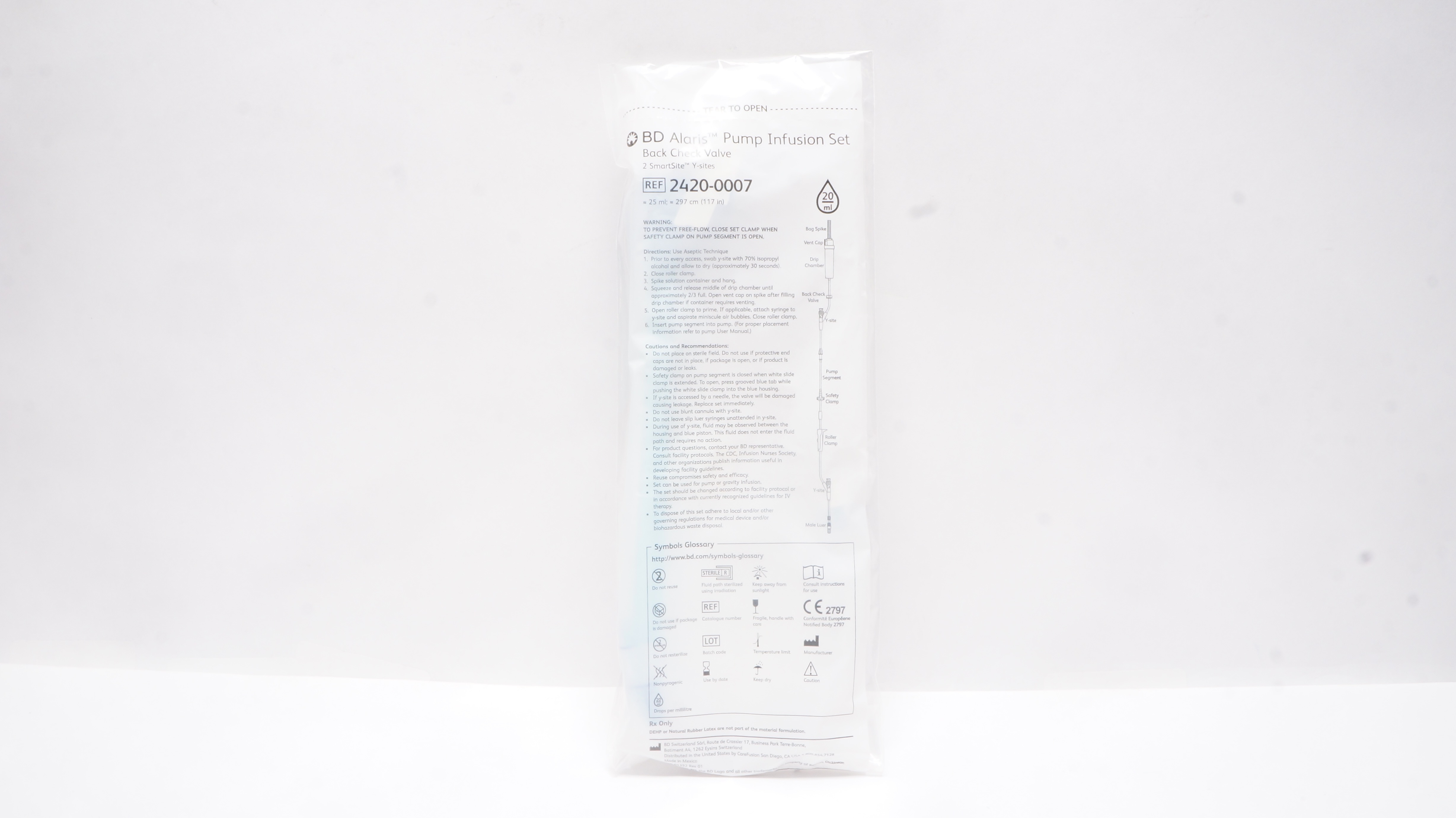 BD 2420-0007 Alaris Pump Infusion Set Back Check Valve 117inch x 25ml 20Drops/mL